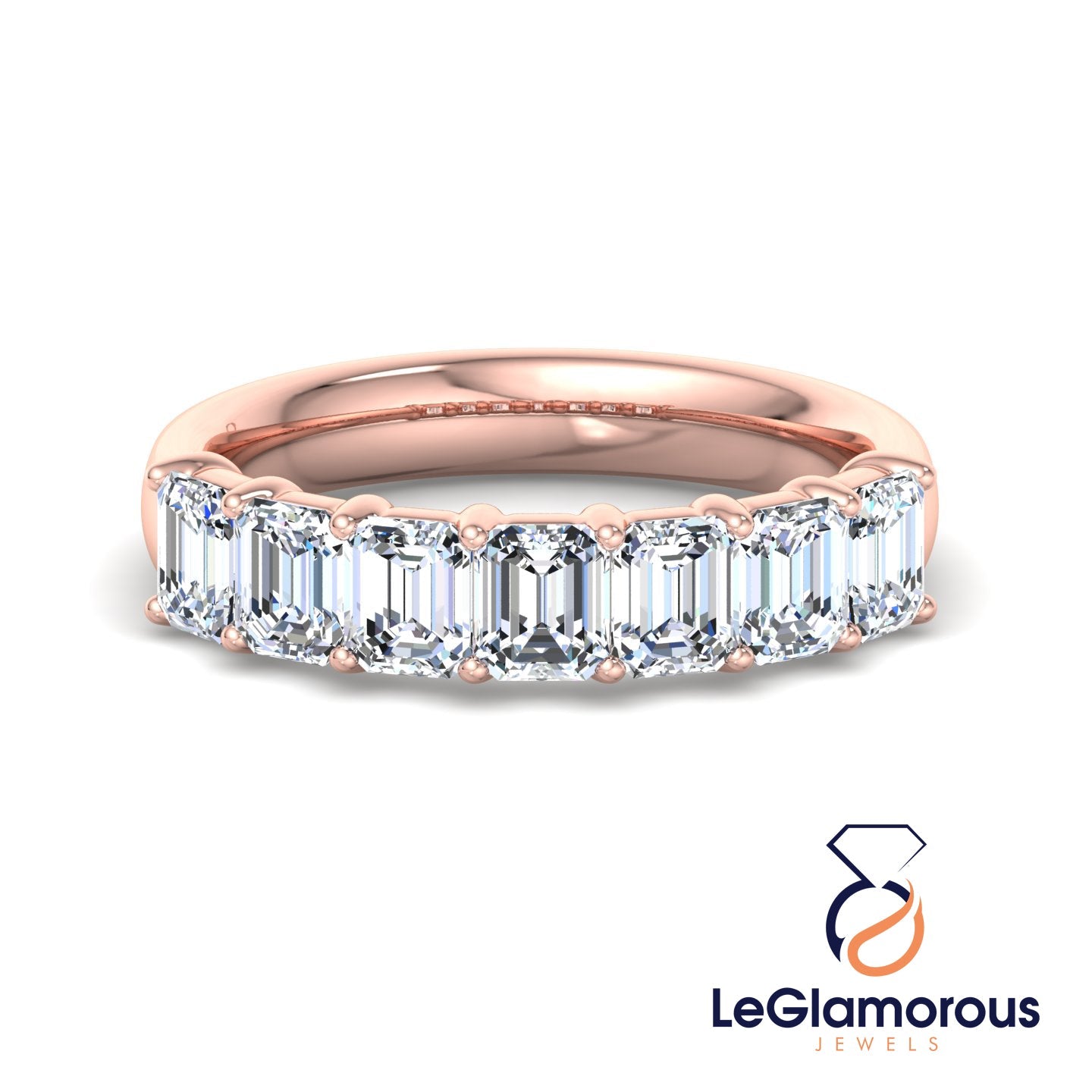 5*3 MM Seven Stone Emerald Cut Lab Grown Diamond Half Enternity Wedding Ring