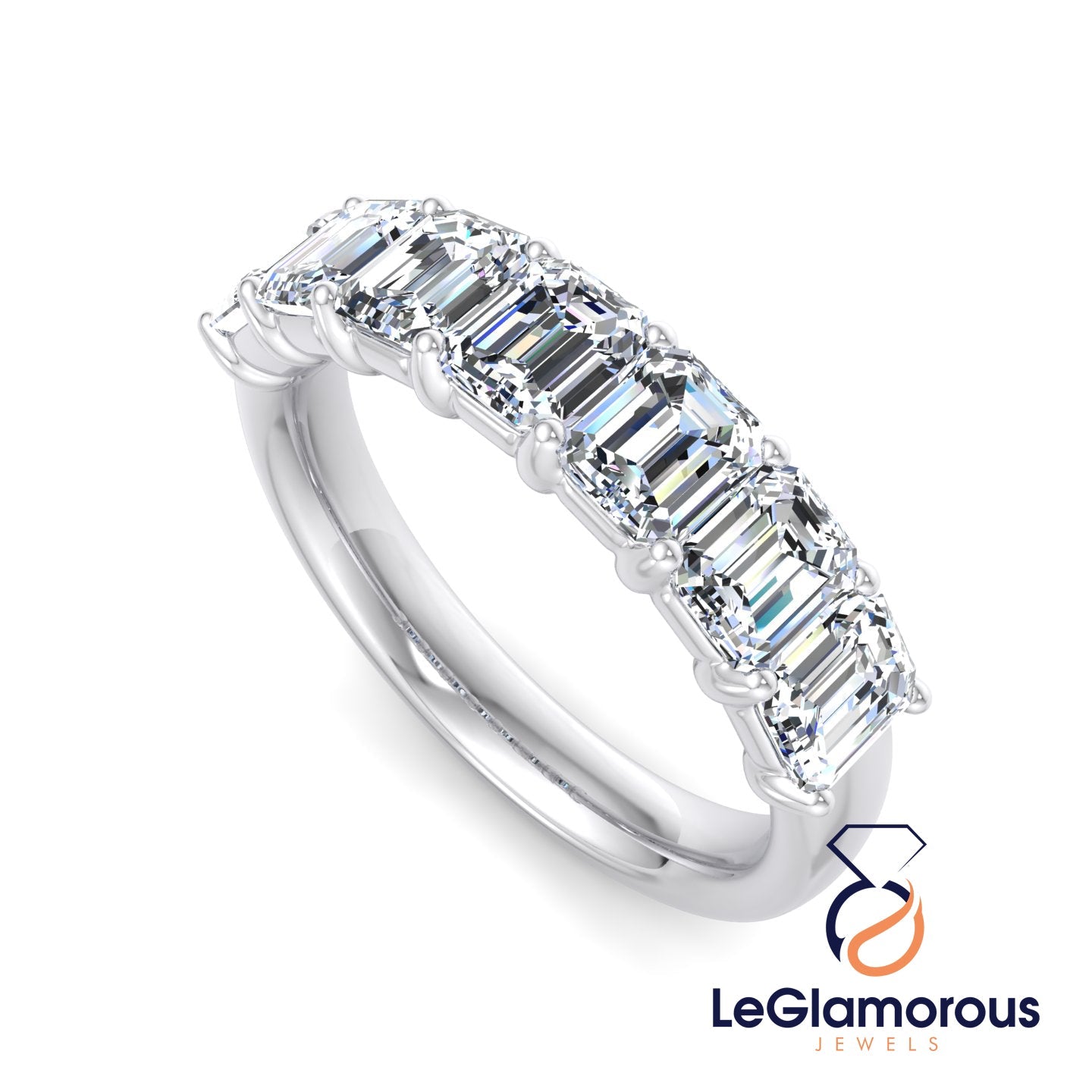 5*3 MM Seven Stone Emerald Cut Lab Grown Diamond Half Enternity Wedding Ring