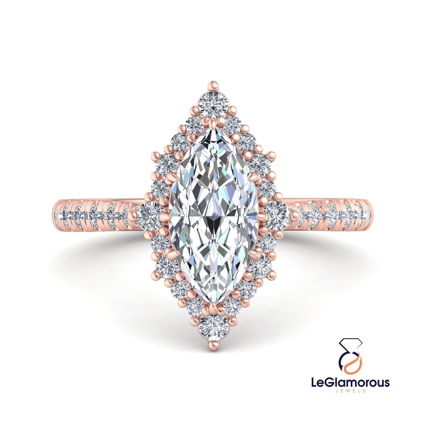 Marquise Moissanite Diamond Halo Engagement Ring For Anniversary Gift For Her
