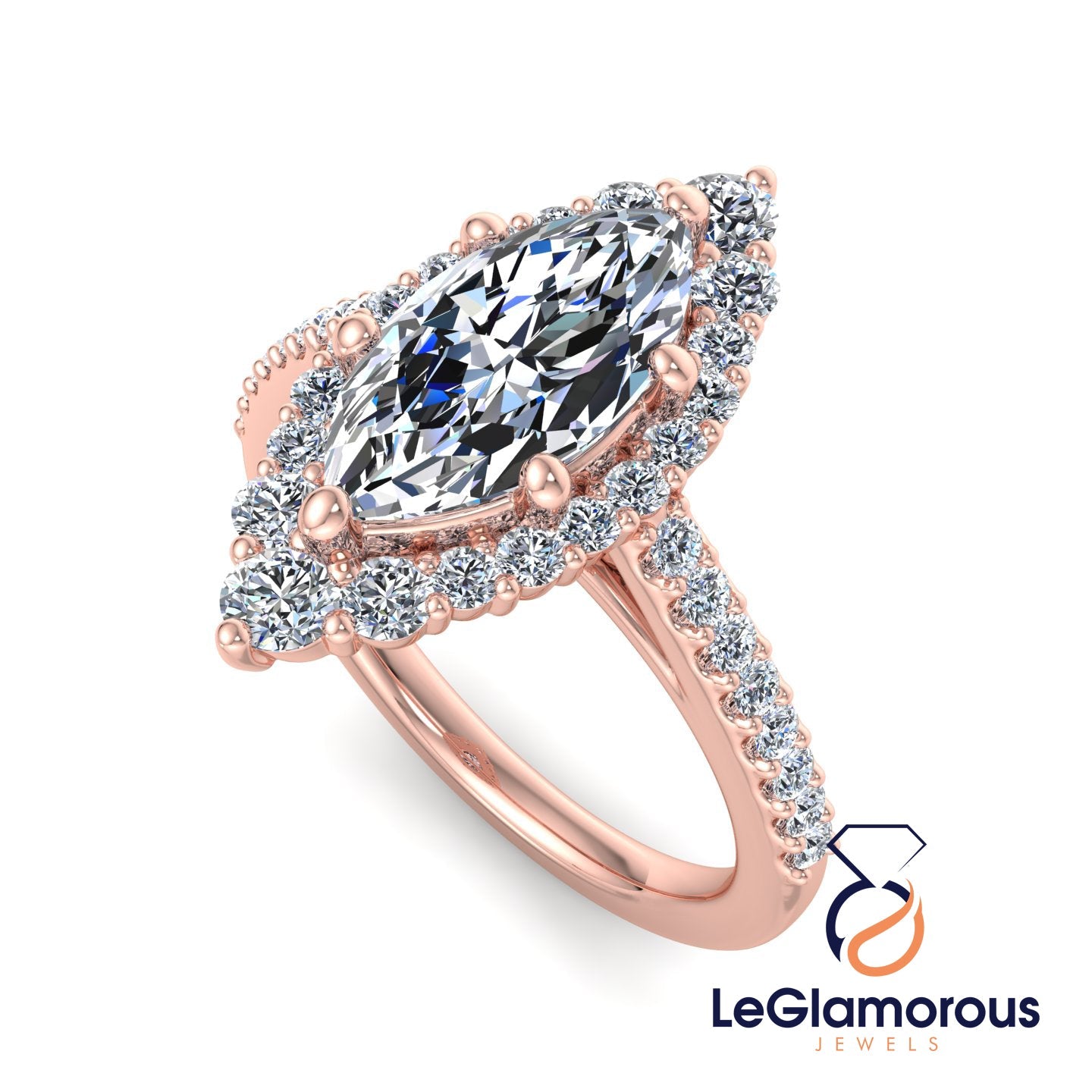Marquise Cut Halo Lab Grown Diamond Engagement Ring For Anniversary Gift