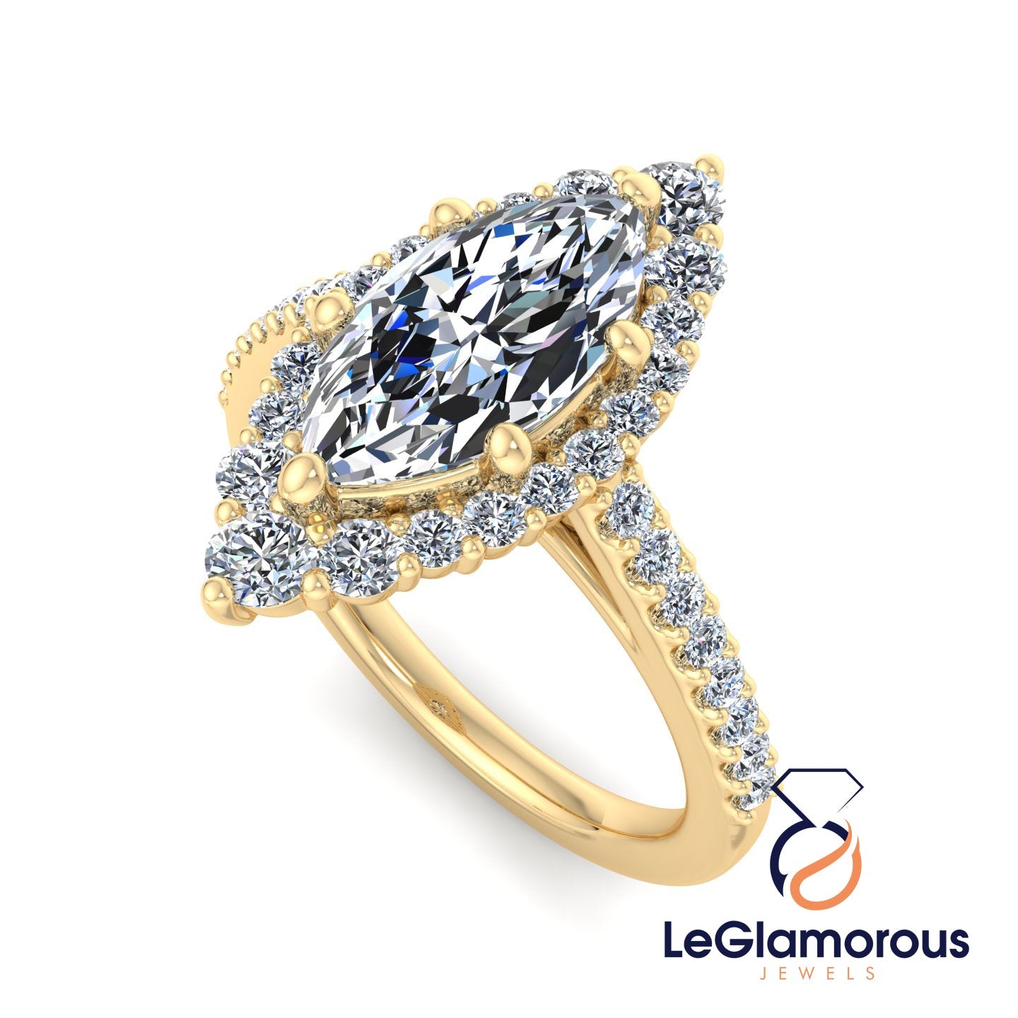 Marquise Cut Halo Lab Grown Diamond Engagement Ring For Anniversary Gift