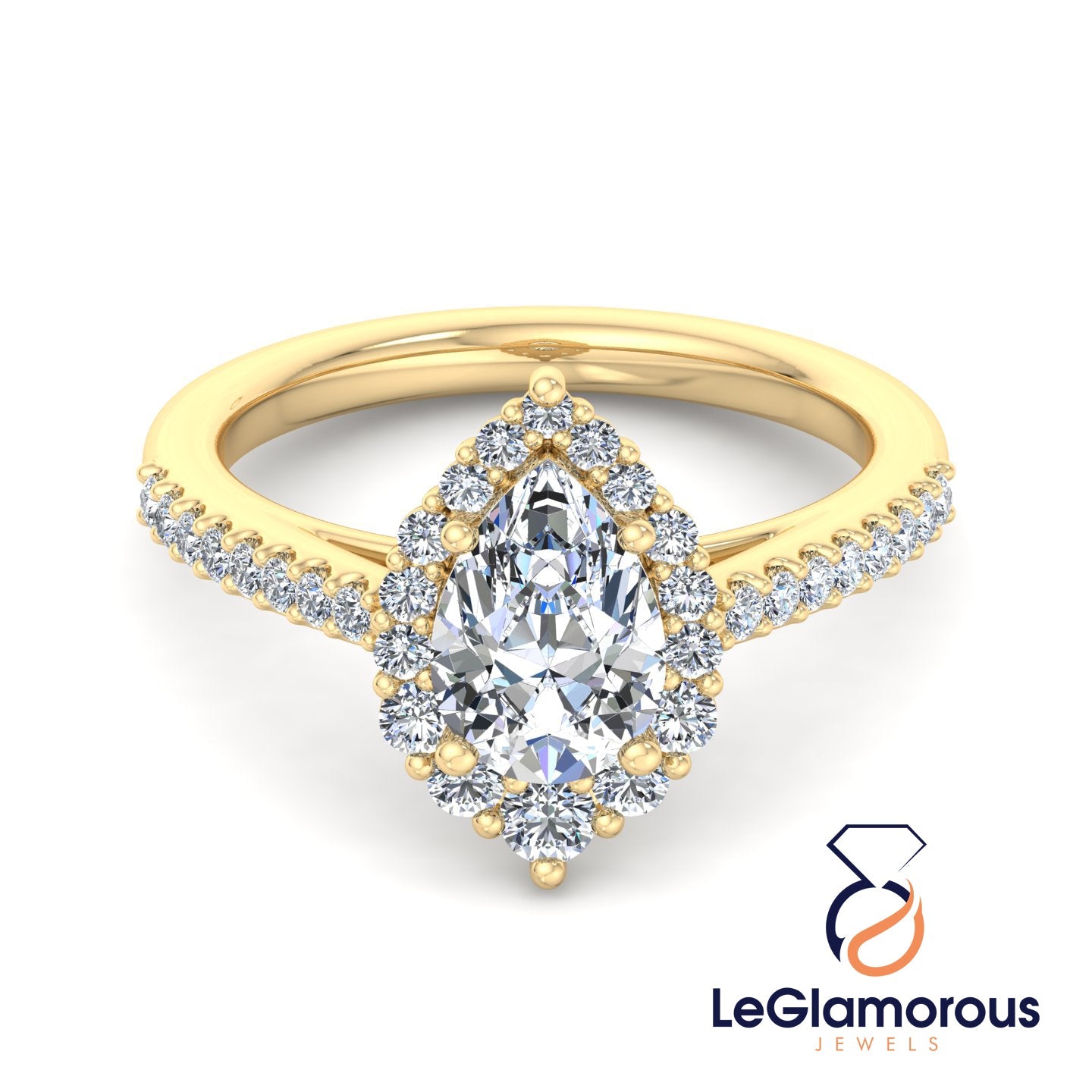 Pear Cut Halo Lab Grown Diamond Engagement Ring For Anniversary Gift