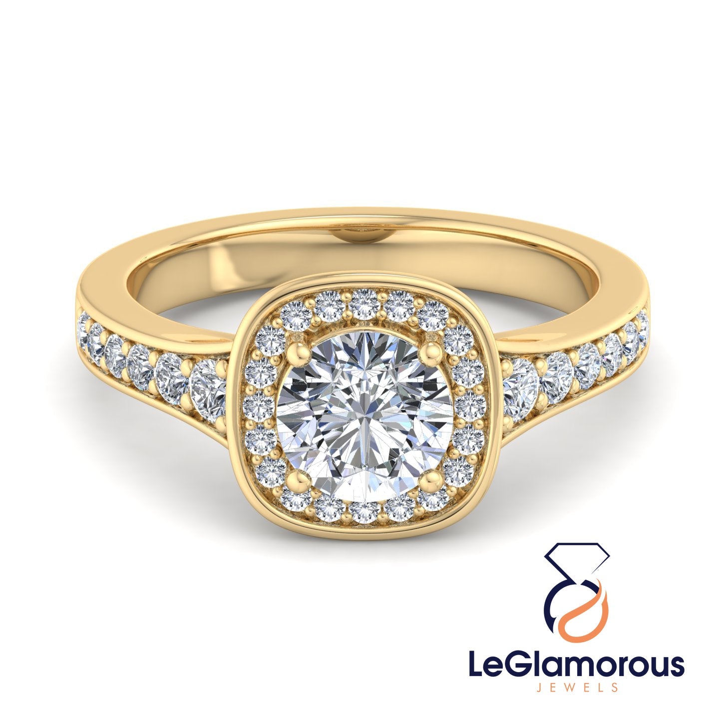 Round Cut Lab Grown Diamond Halo Engagement Ring For Anniversay