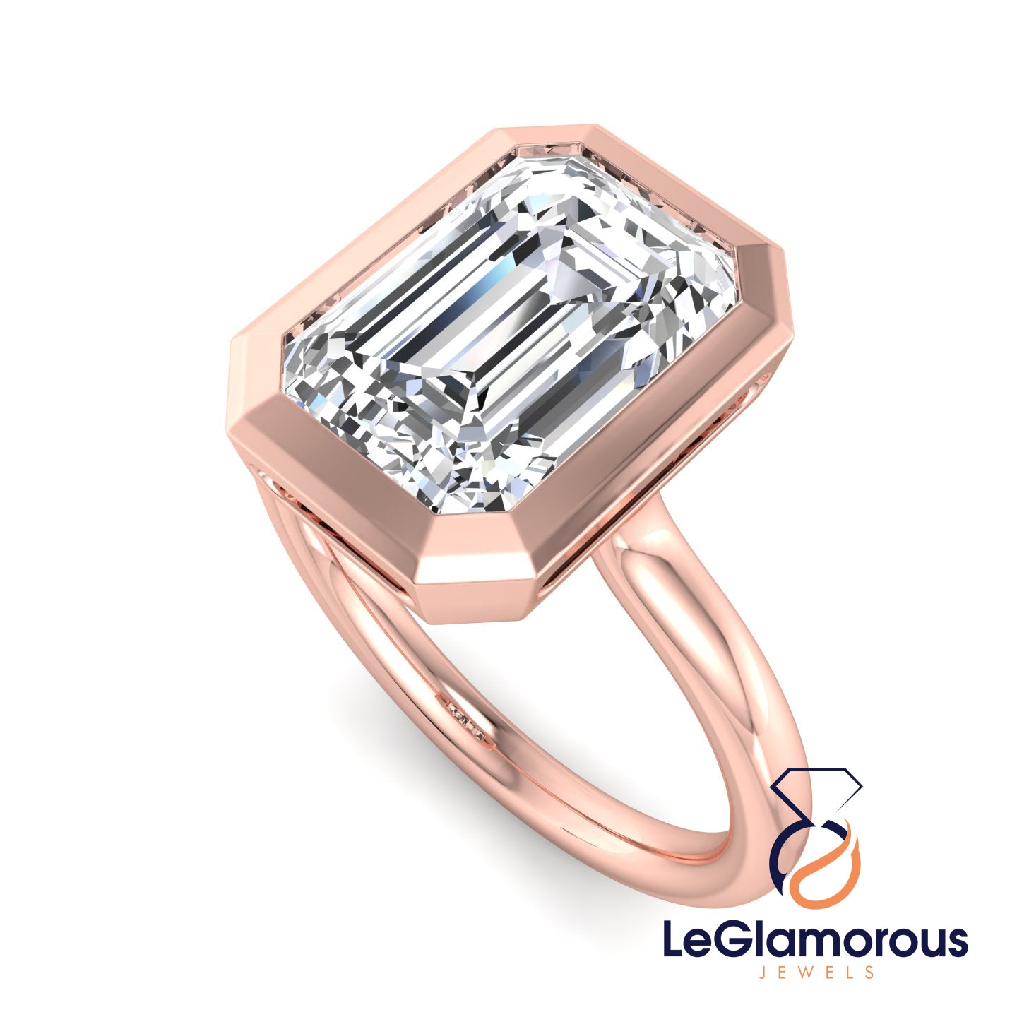 Bezal Set Emerald Cut Solitaire Lab Grown Diamond Engagement Ring For Wedding Gift