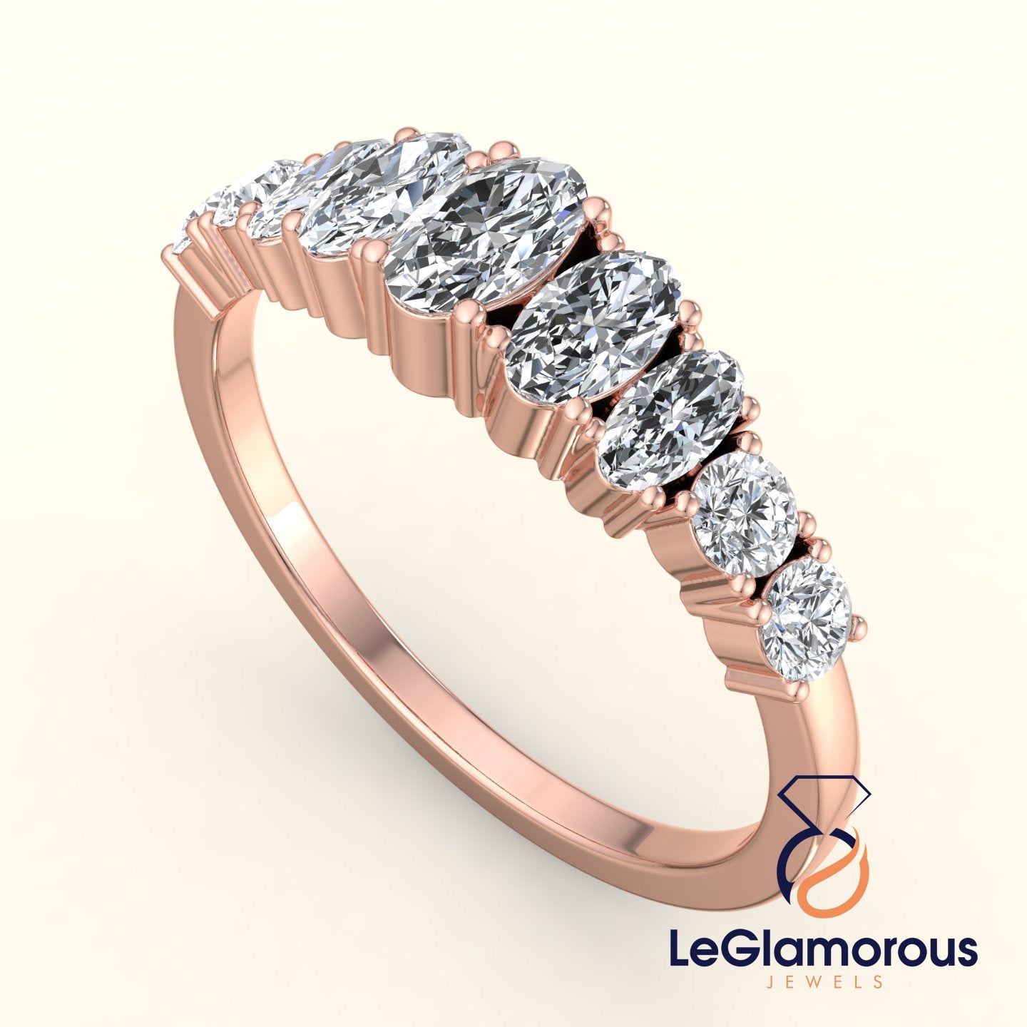 1.50 TCW Oval & Round Lab Grown Diamond Half Eternity Band For Anniversary Ring Gift