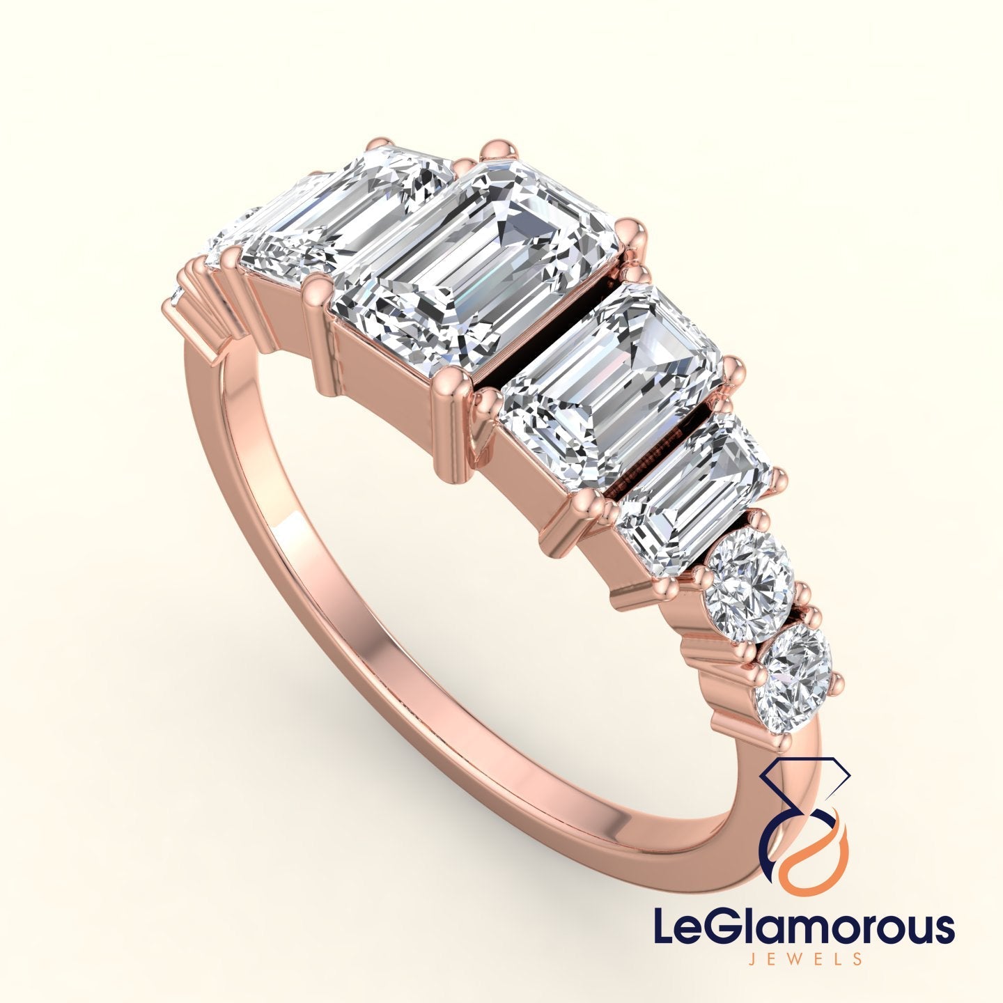 1.55 TCW Emerald & Round Moissanite Diamond Half Eternity Band For Wedding Gift