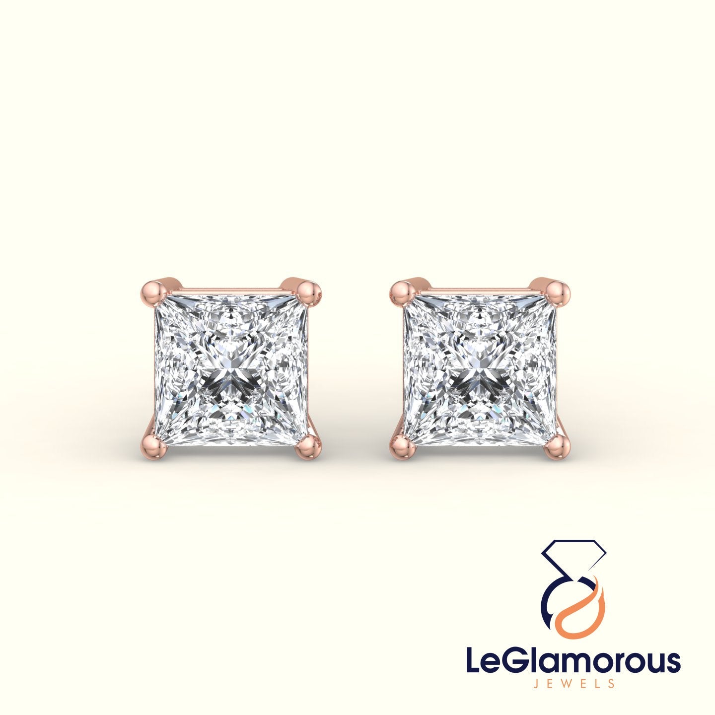 Princess Cut Lab Grown Diamond Stud Earrings, EF/VS Lab Diamond Anniversary Earrings