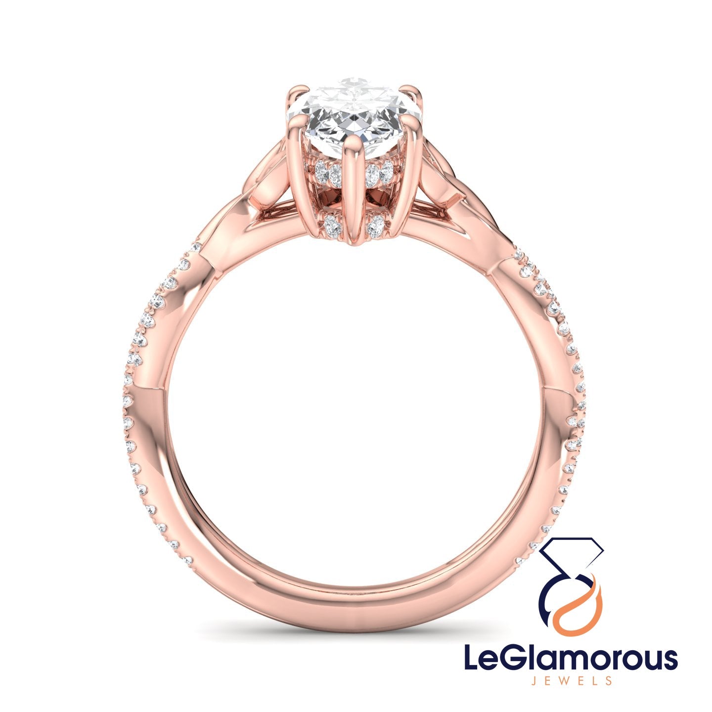 Hidden Halo Marquise Cut Pave Style Lab Grown Diamond Engagement Ring For Wedding Gift