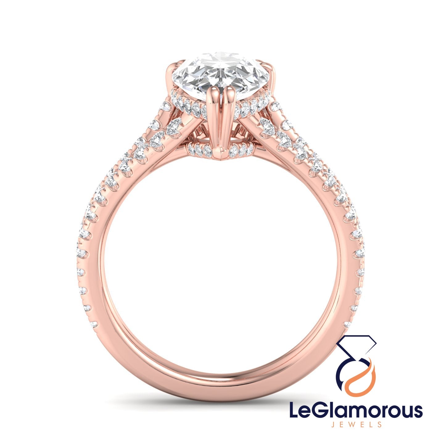 Pear Cut Hideen Halo Pave Style Lab Grown Diamond Engagement Ring For Wedding Gift