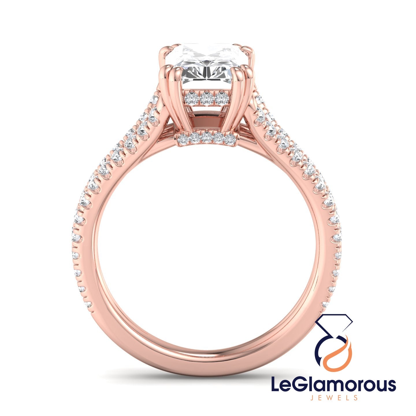 Radiant Cut Hideen Halo Pave Style Lab Grown Diamond Engagement Ring For Wedding Gift