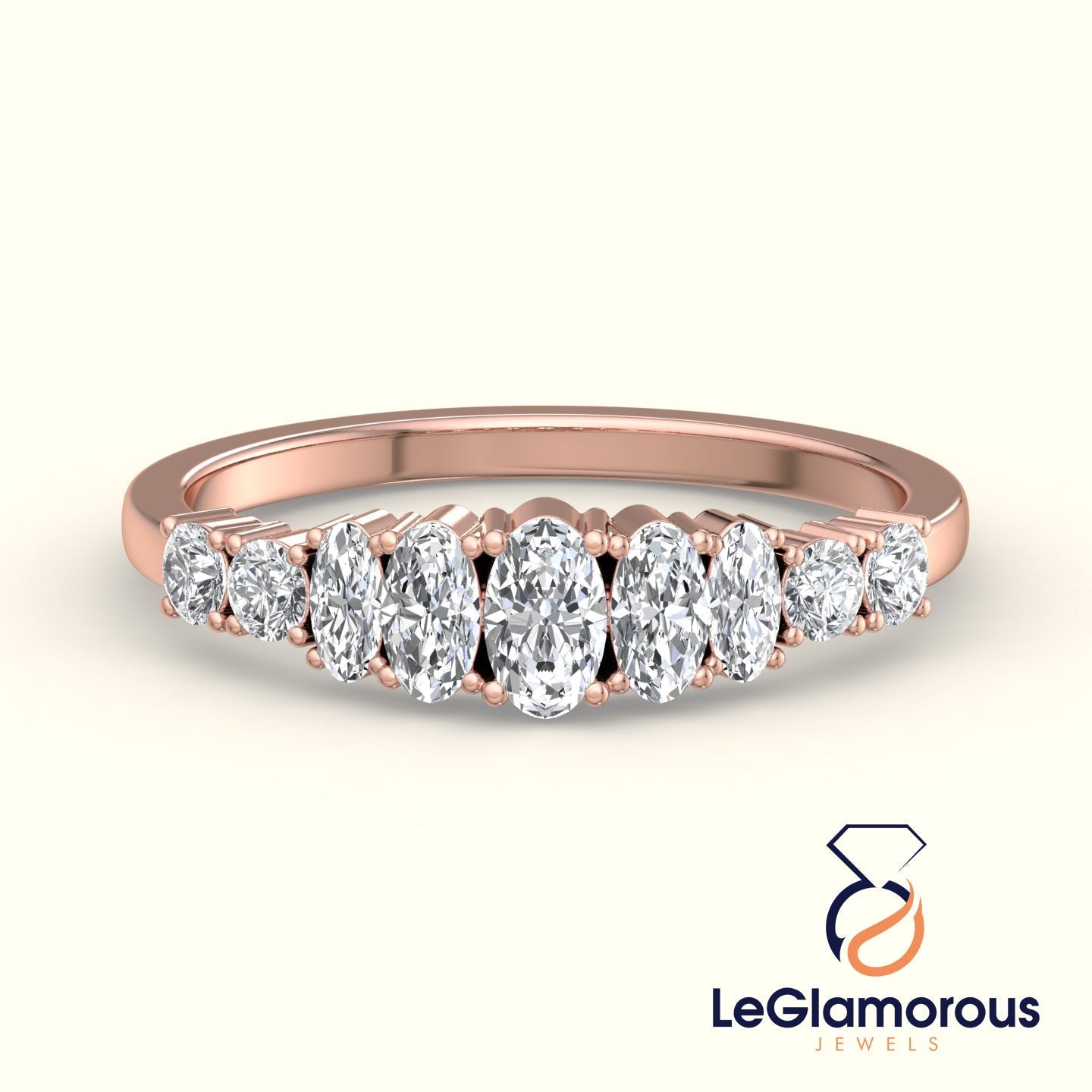 1.50 TCW Oval & Round Moissanite Diamond Half Eternity Band For Anniversary Ring Gift