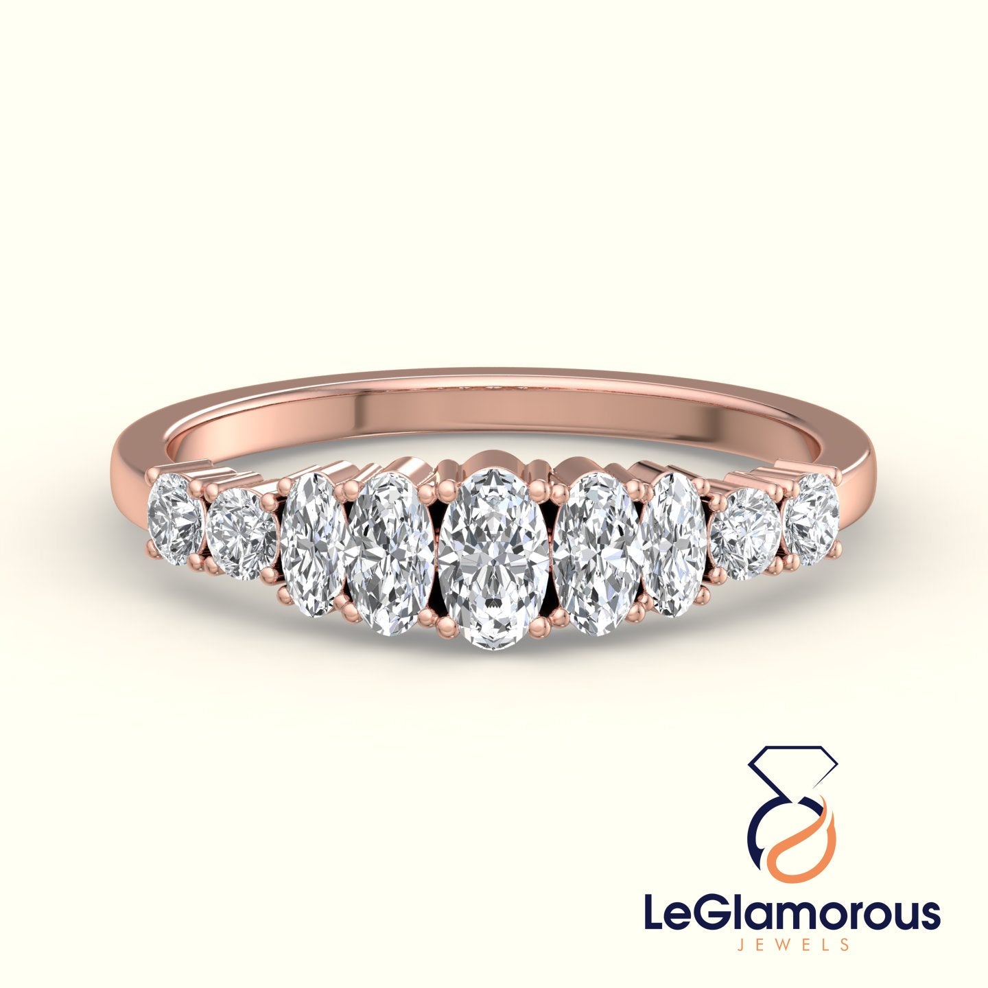 1.50 TCW Oval & Round Lab Grown Diamond Half Eternity Band For Anniversary Ring Gift