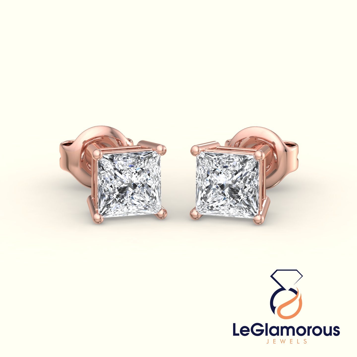 Princess Cut Lab Grown Diamond Stud Earrings, EF/VS Lab Diamond Anniversary Earrings