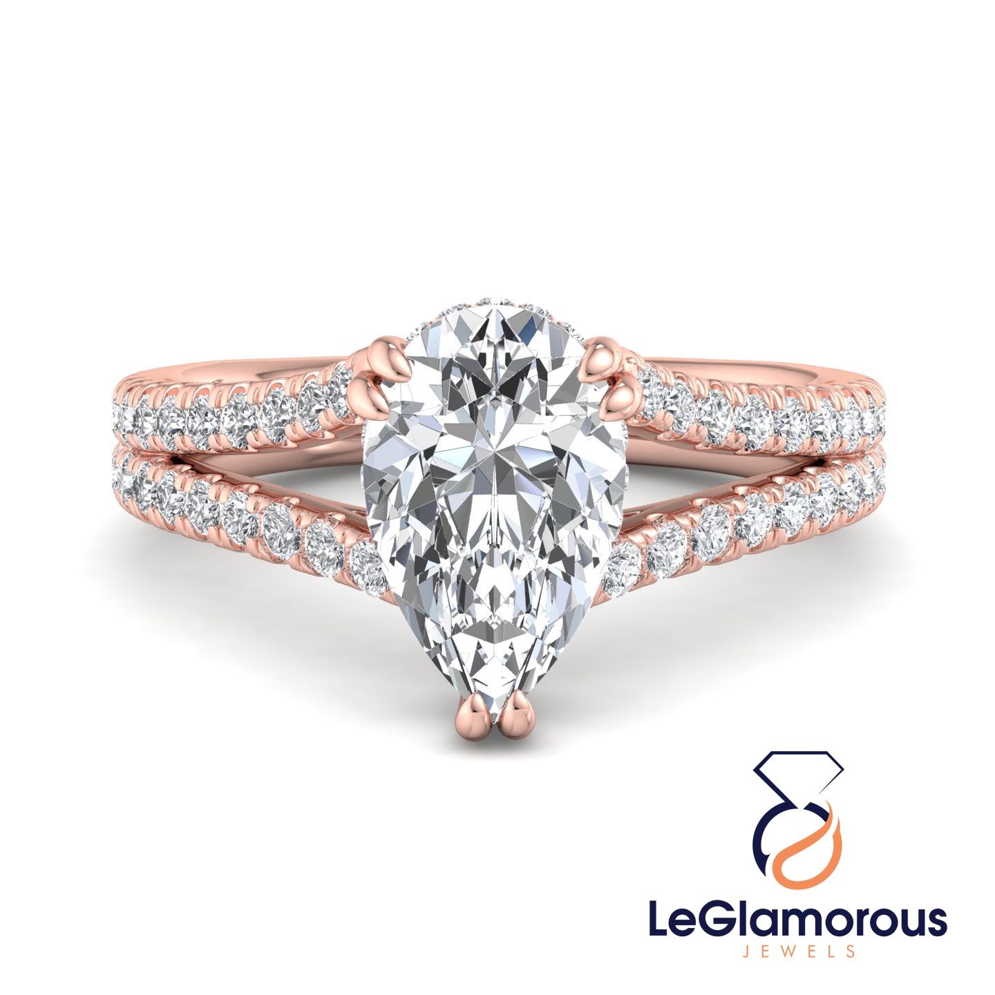 Pear Cut Hideen Halo Pave Style Lab Grown Diamond Engagement Ring For Wedding Gift