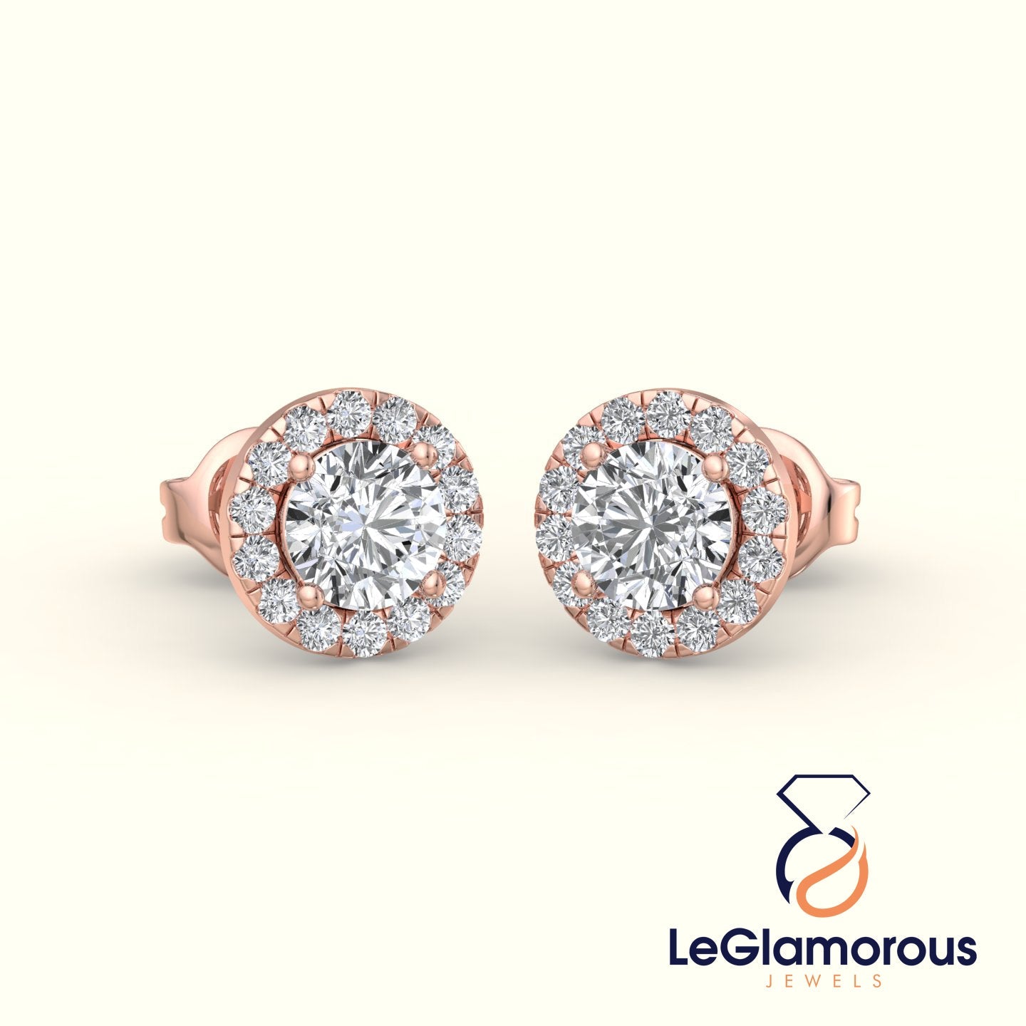 Round Diamond Stud Earrings, EF/VS Lab Created Diamond Halo Wedding Earrings, Diamond Studs for Women