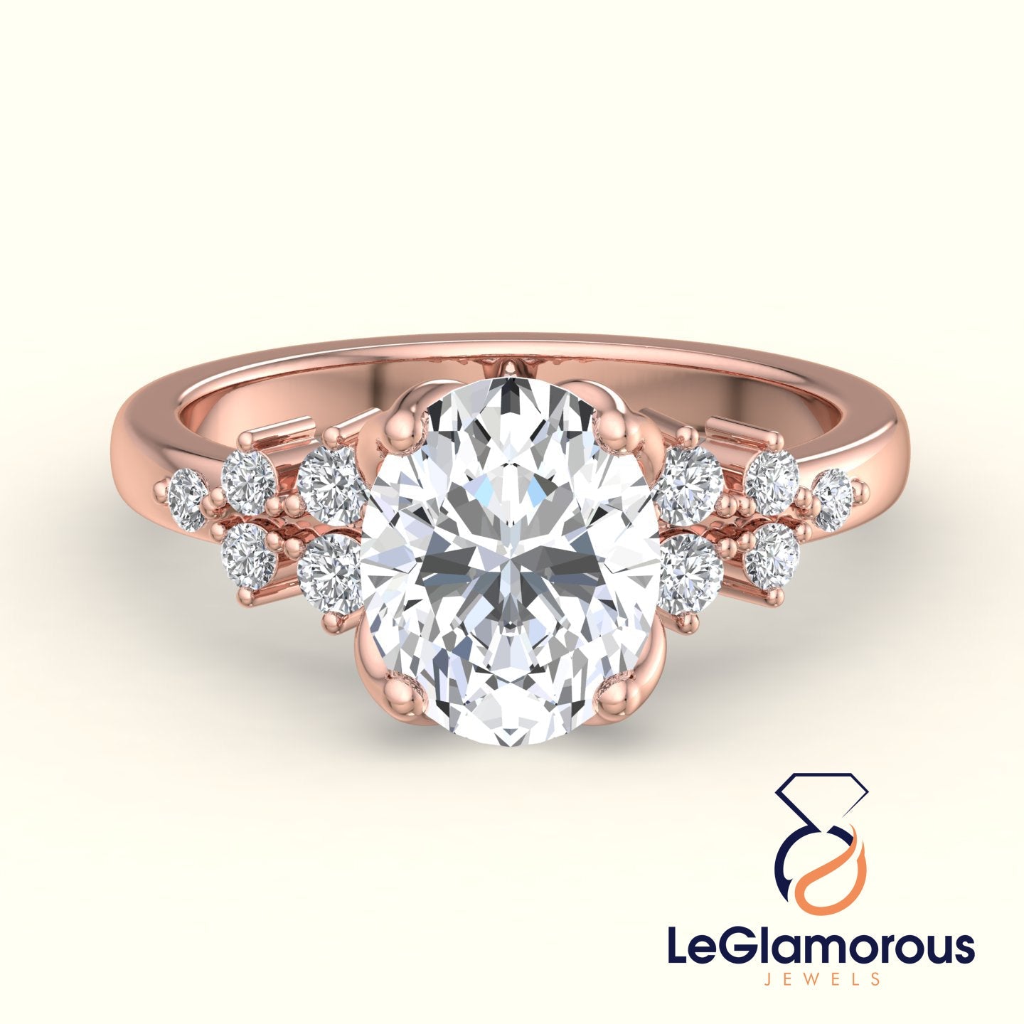 Oval Shaped Lab Grown Diamond Ring, IGI Certified Oval Cluster Engagement Ring