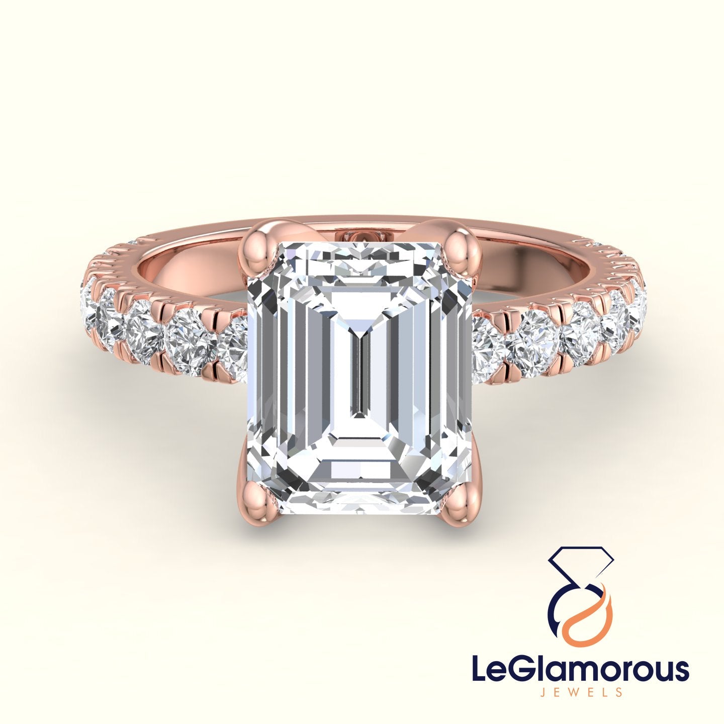 Emerald Cut Lab Grown Diamond Pave Setting Engagement Ring For Anniversay Gift