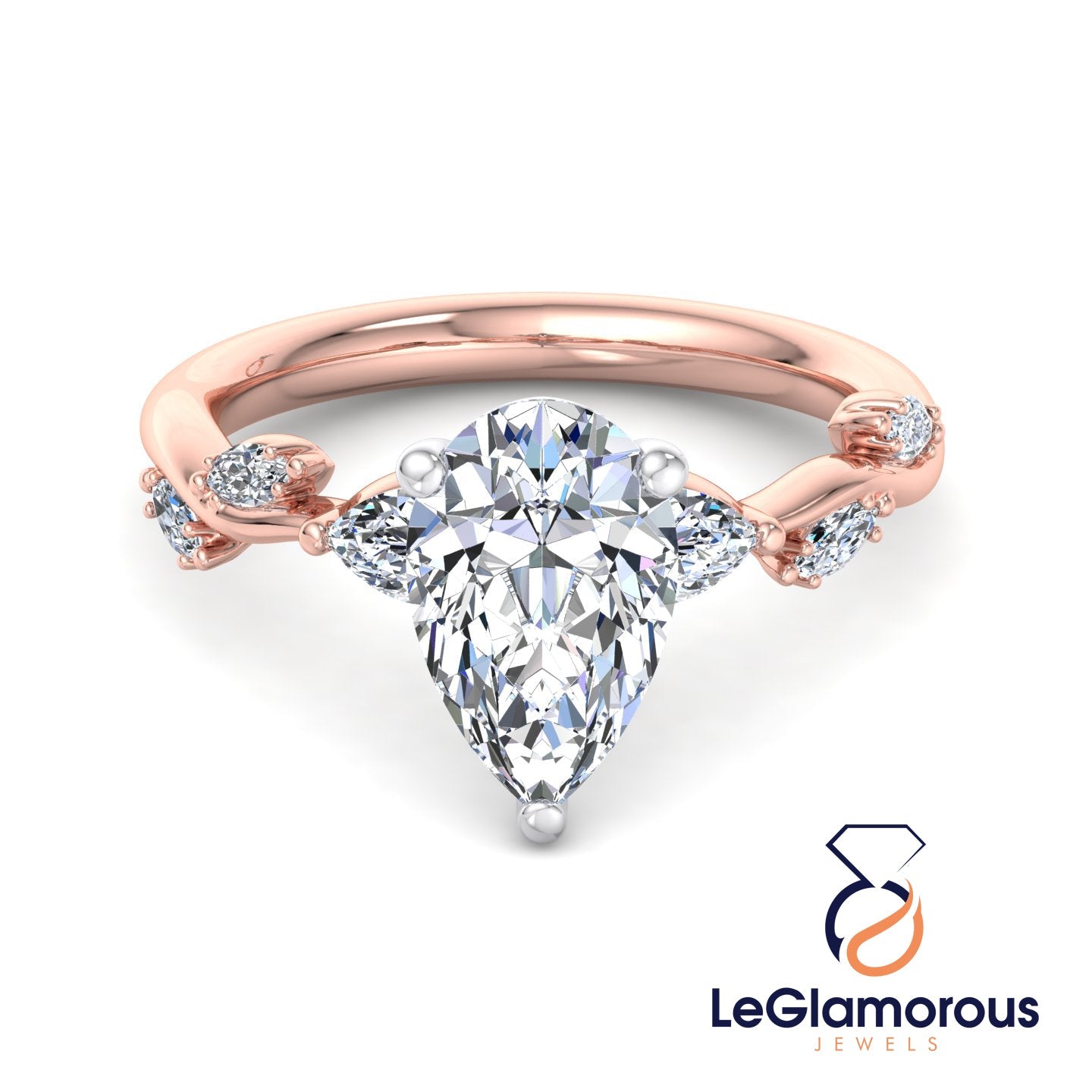 Pear Cut Lab Grown Diamond Pave Setting Engagement Ring For Anniversary Gift
