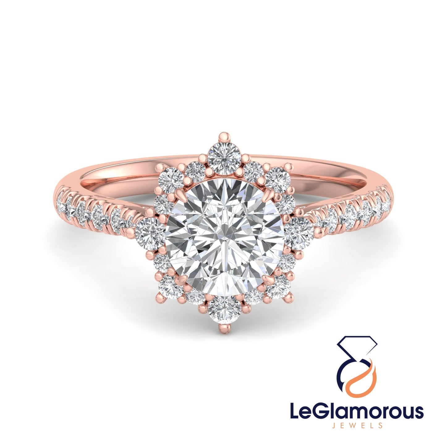 Round Cut Lab Grown Diamond Halo Engagement Ring For Anniversary