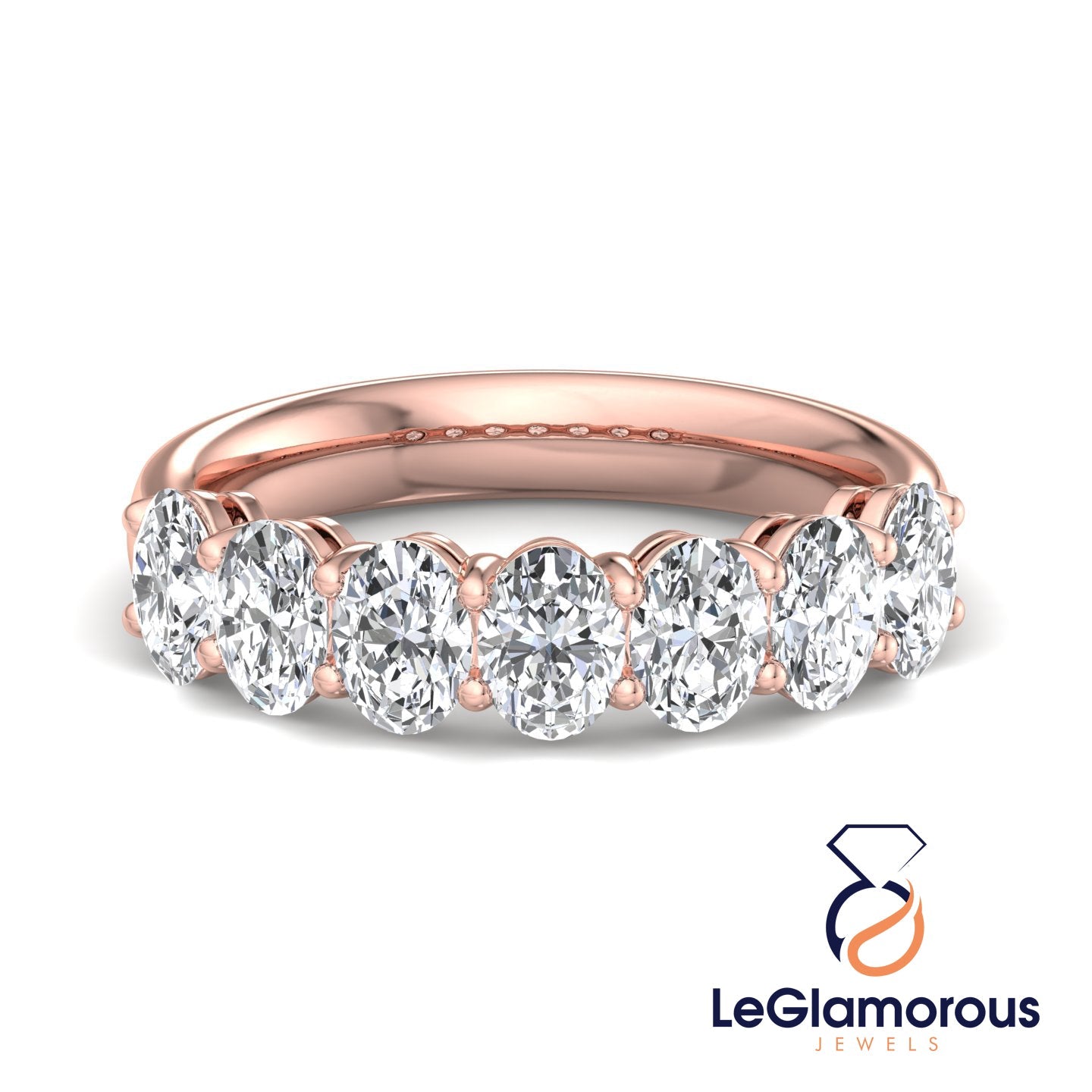5*3 MM Seven Stone Oval Cut Lab Grown Diamond Half Enternity Wedding Ring