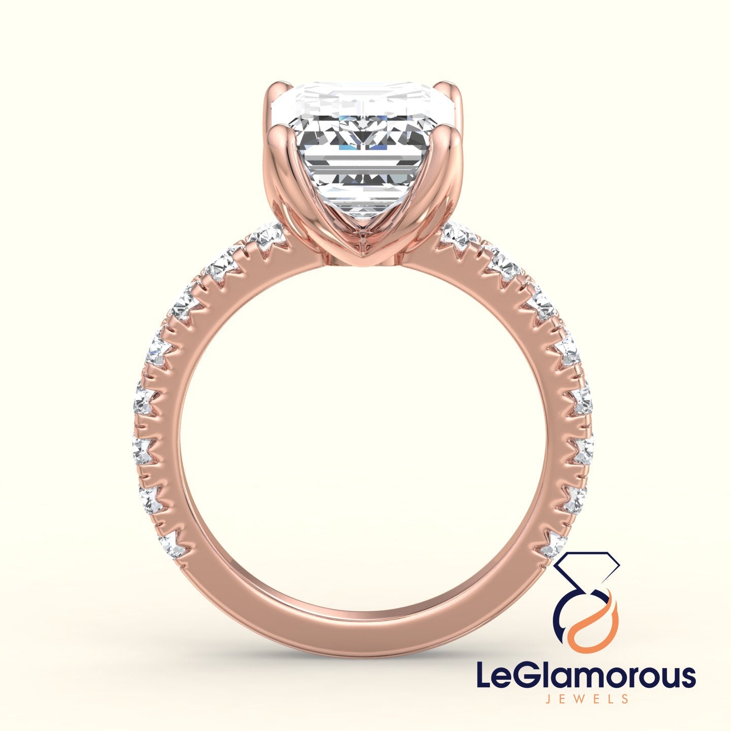 Emerald Cut Lab Grown Diamond Pave Setting Engagement Ring For Anniversay Gift