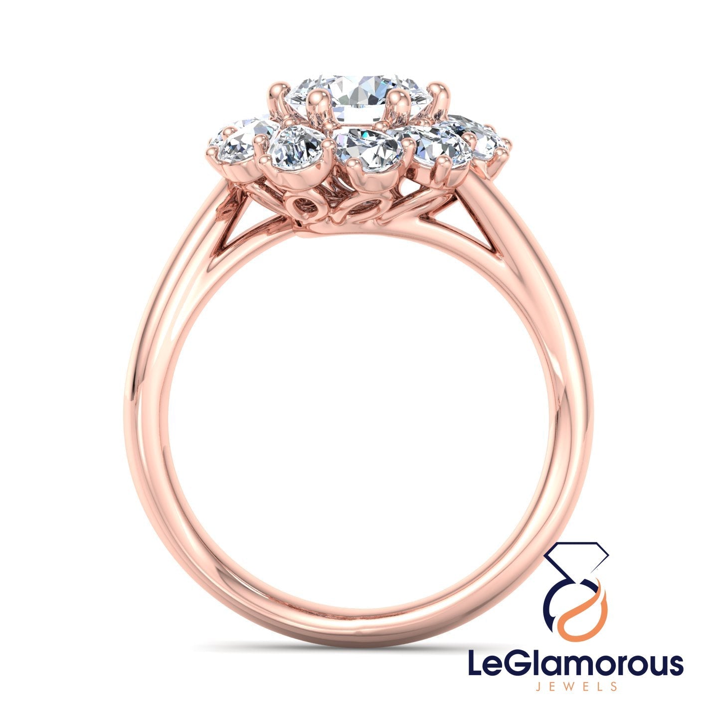 Flower Round Cut Halo Moissanite Diamond Engagement Ring For Wedding Gift