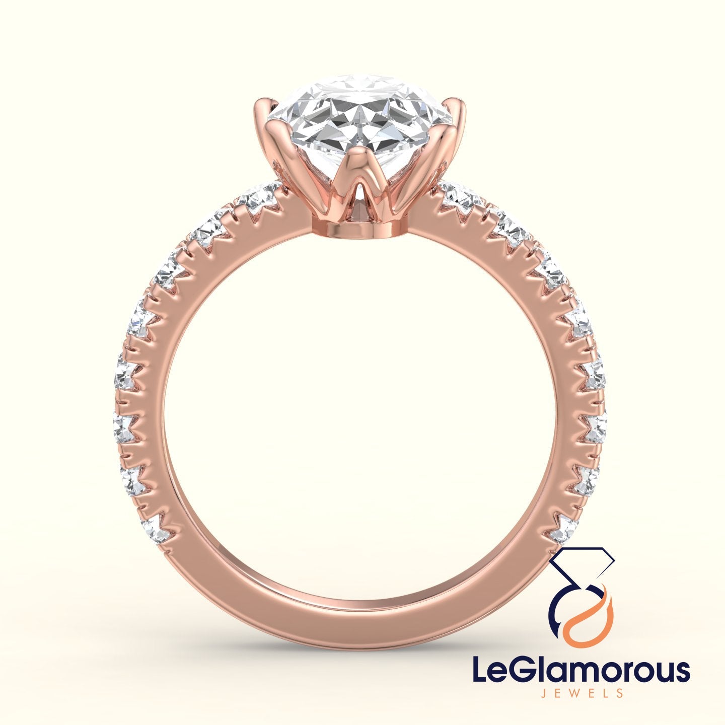 Pear Cut Lab Grown Diamond Pave Setting Engagement Ring For Wedding