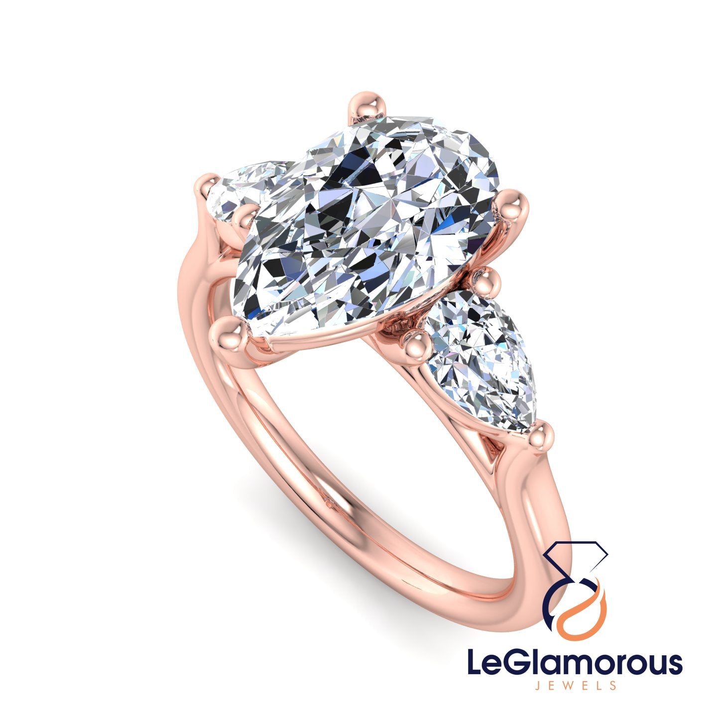 Pear Cut Three Stone Engagement Ring For Anniversary Gift