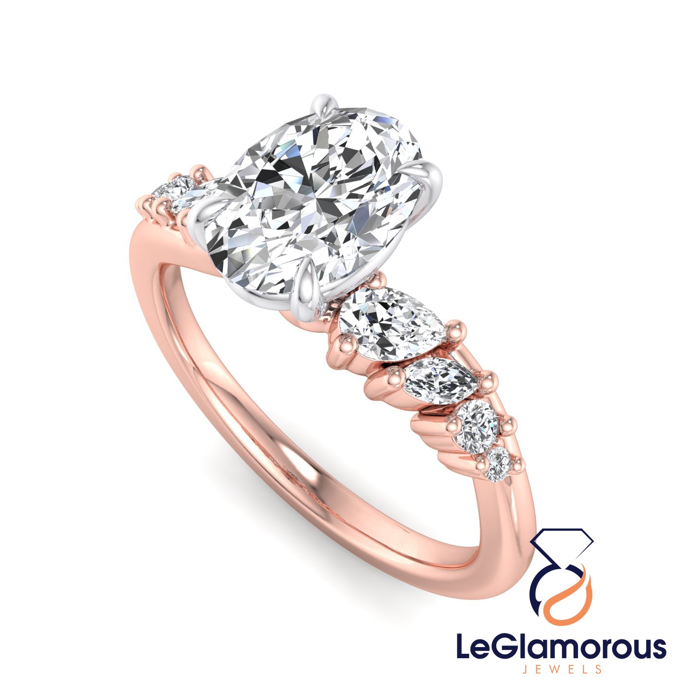 Oval Cut Pave Style Lab Grown Diamond Engagement Ring For Wedding Gift