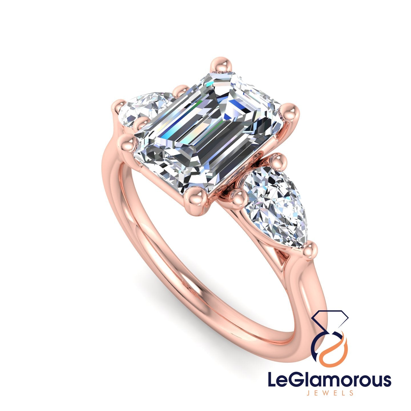 Emerald Cut Three Stone Engagement Ring For Wedding