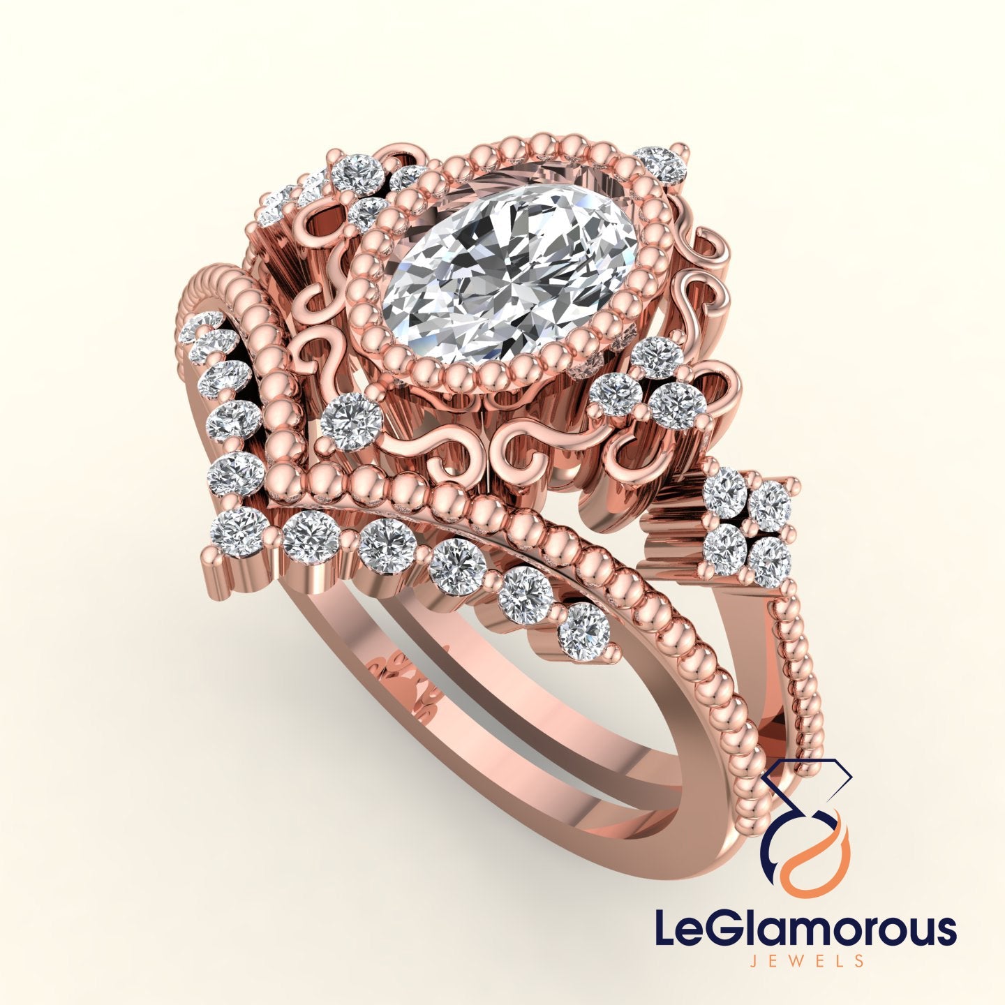 Vintage Halo Oval Lab Grown Diamond Engagement Bridal Ring For Anniversary Gift