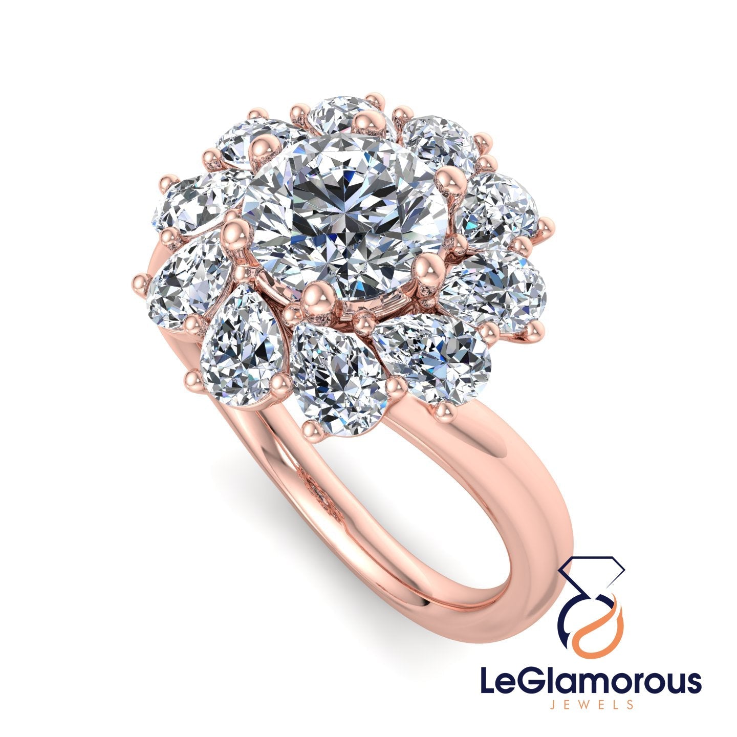 Flower Round Cut Halo Moissanite Diamond Engagement Ring For Wedding Gift