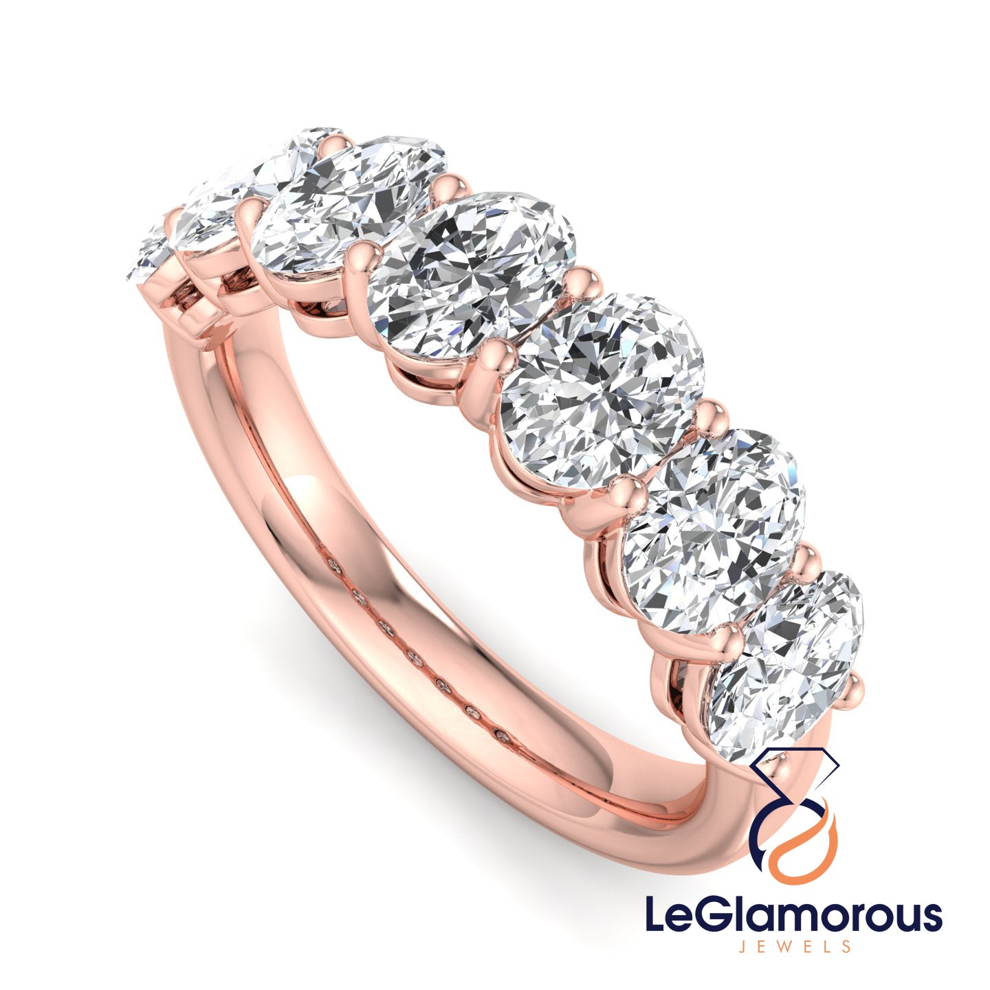 5*3 MM Seven Stone Oval Cut Lab Grown Diamond Half Enternity Wedding Ring