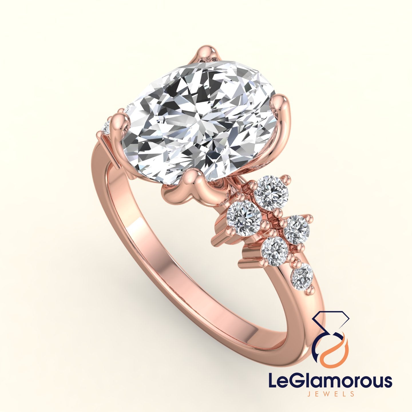 Oval Shaped Lab Grown Diamond Ring, IGI Certified Oval Cluster Engagement Ring