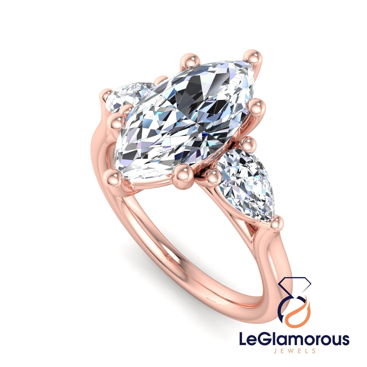 Marquise Cut Three Stone Engagement Ring For Anniversary Gift
