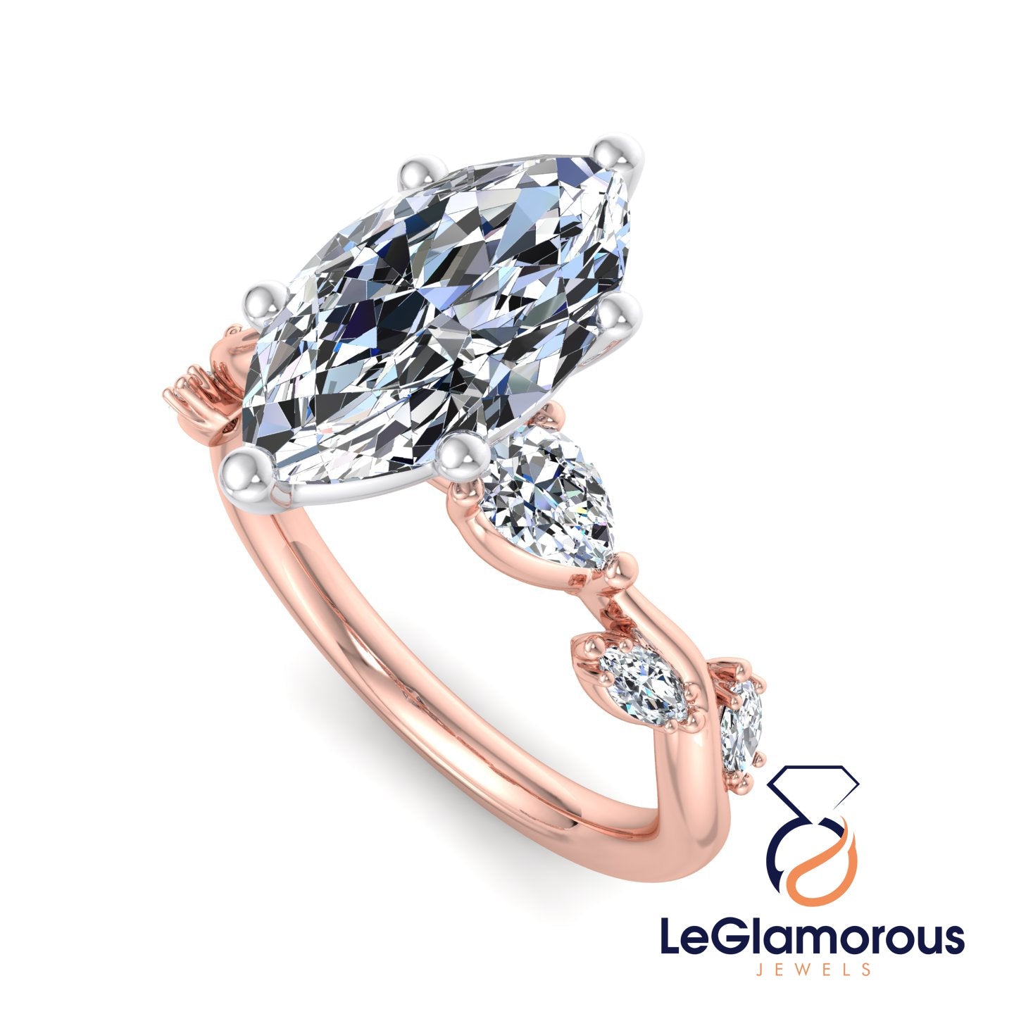 Marquise Cut Lab Grown Diamond Pave Setting Engagement Ring For Anniversary Gift