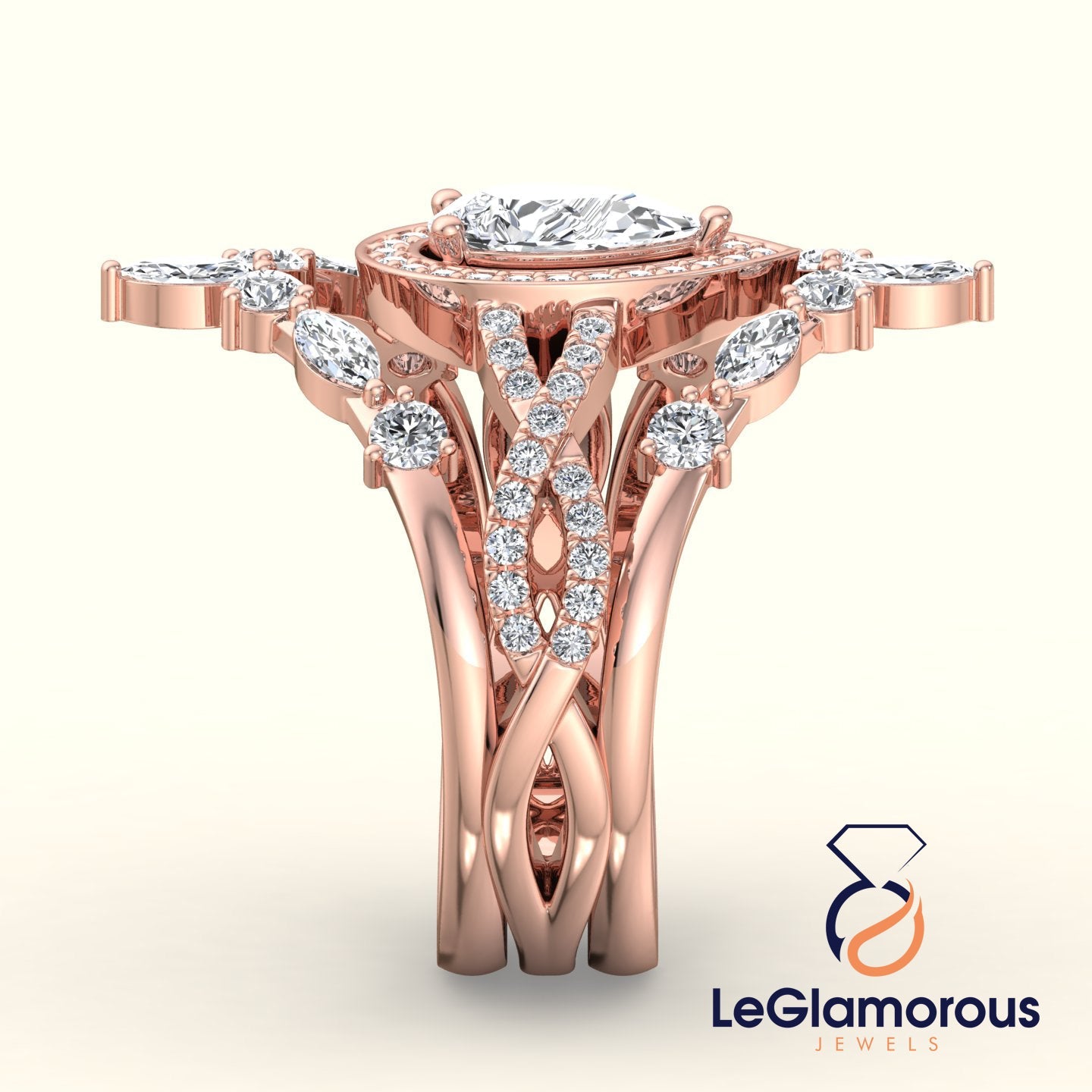 Pear Halo Lab Grown Bridal Sets Engagement Ring For Wedding Gift