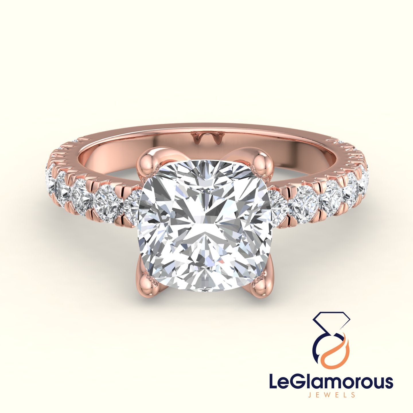 Squre Cushion Cut Lab Grown Diamond Pave Setting Engagement Ring For Her
