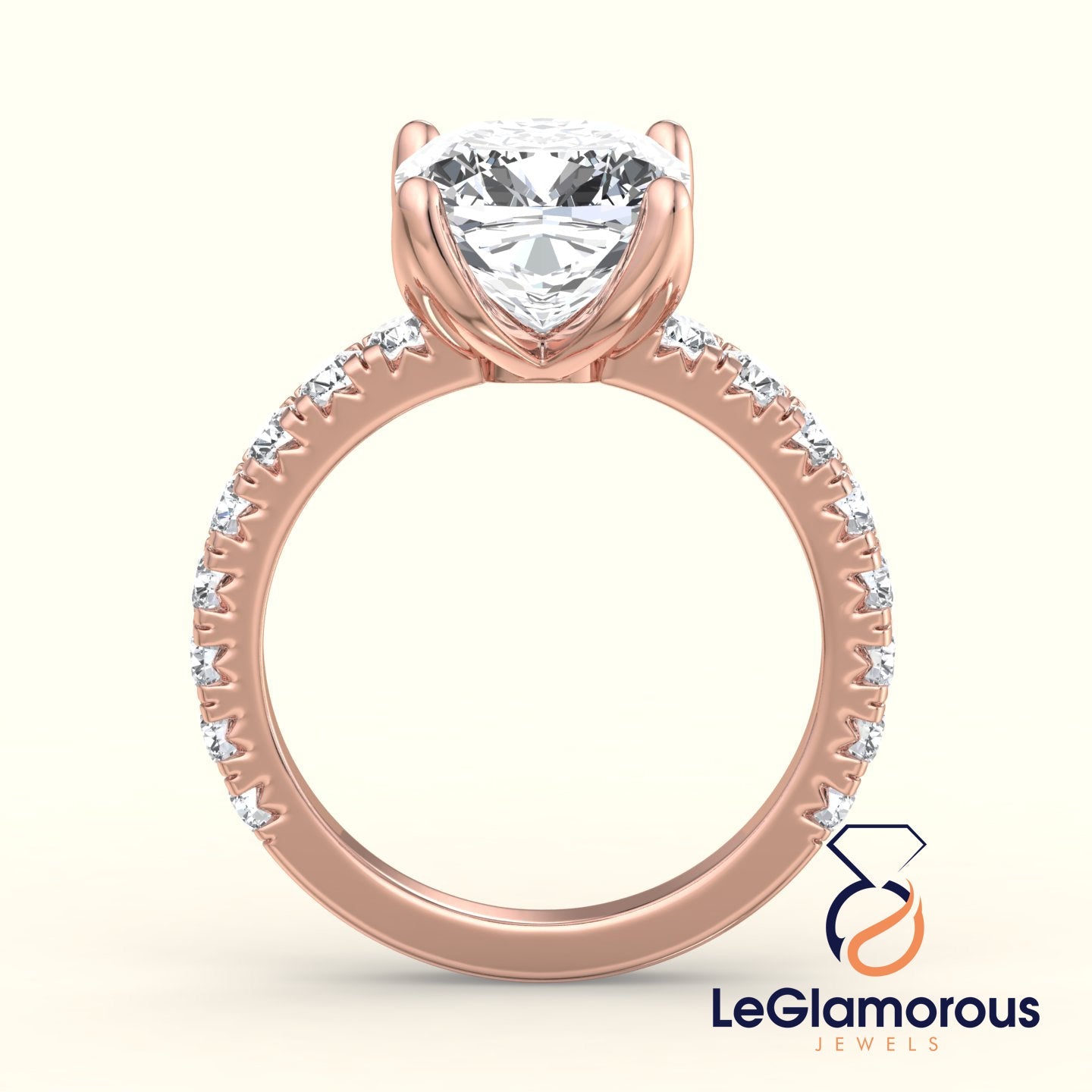 Squre Cushion Cut Lab Grown Diamond Pave Setting Engagement Ring For Her