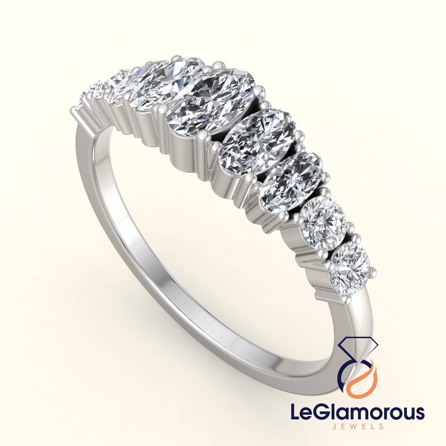 1.50 TCW Oval & Round Lab Grown Diamond Half Eternity Band For Anniversary Ring Gift