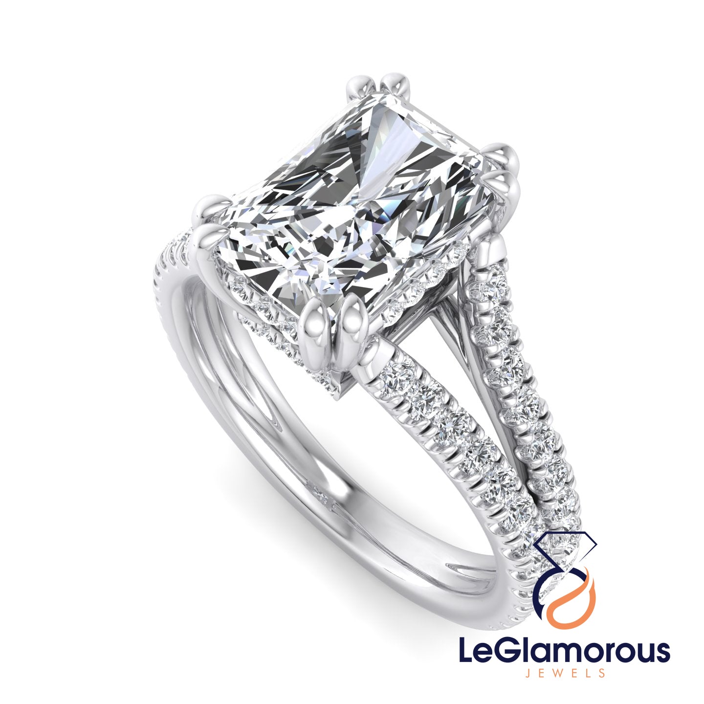 Radiant Cut Hideen Halo Pave Style Lab Grown Diamond Engagement Ring For Wedding Gift
