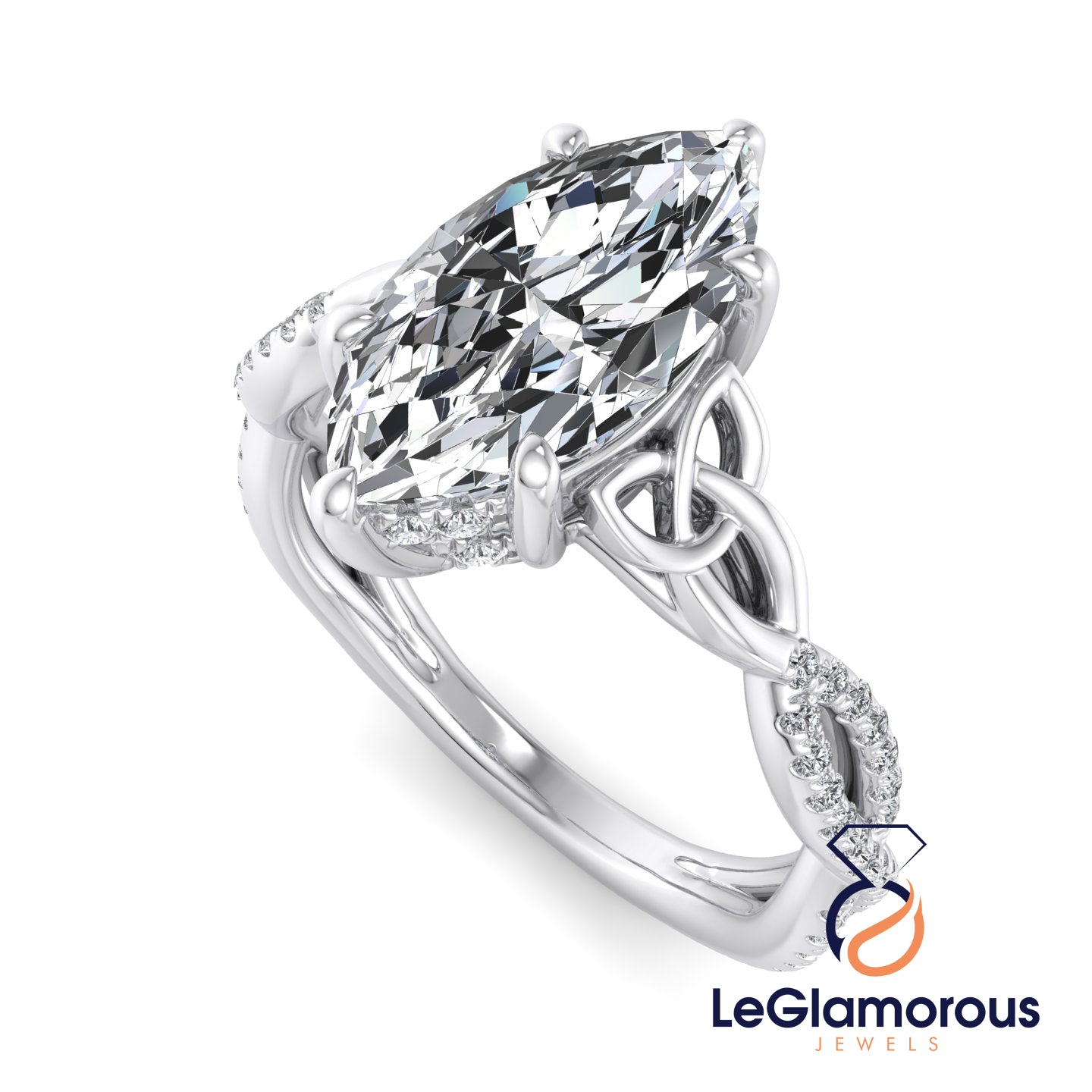 Hidden Halo Marquise Cut Pave Style Moissanite Diamond Engagement Ring For Wedding Gift