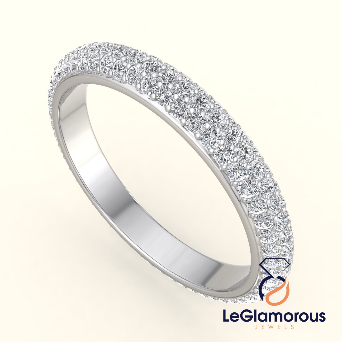 1.00 MM Round Cut Three Layer Lab Grown Full Eternity Band For Women