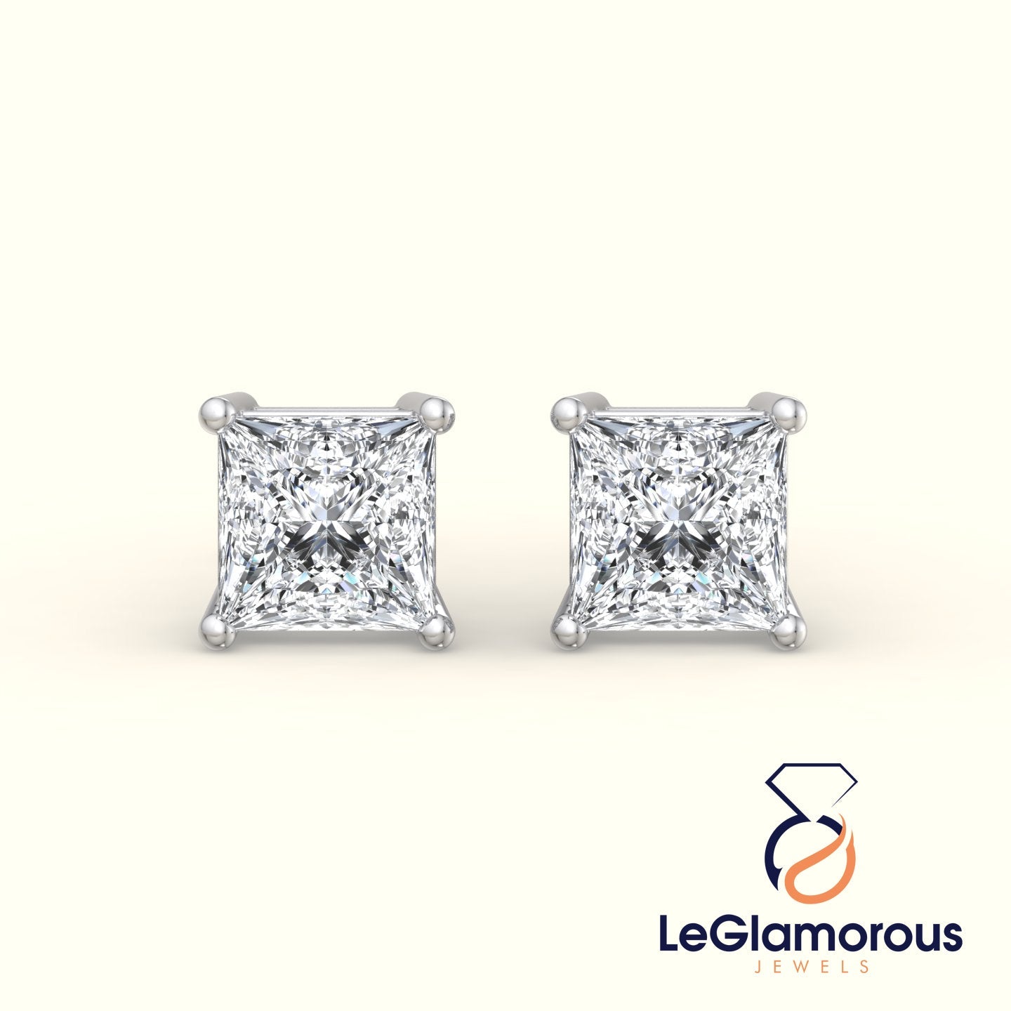 Princess Cut Lab Grown Diamond Stud Earrings, EF/VS Lab Diamond Anniversary Earrings