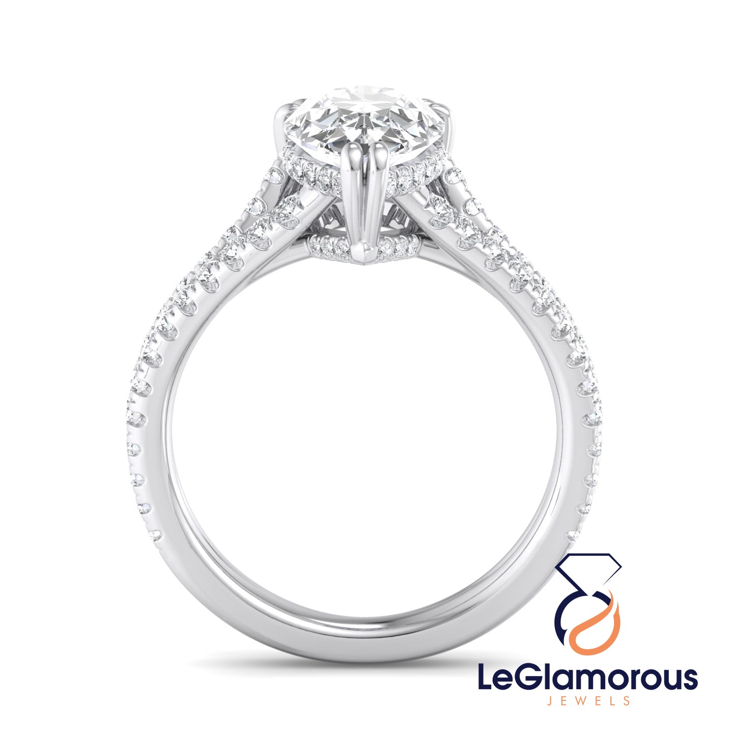 Pear Cut Hideen Halo Pave Style Lab Grown Diamond Engagement Ring For Wedding Gift
