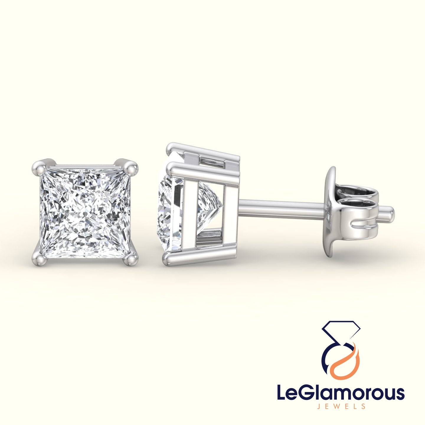 Princess Cut Lab Grown Diamond Stud Earrings, EF/VS Lab Diamond Anniversary Earrings