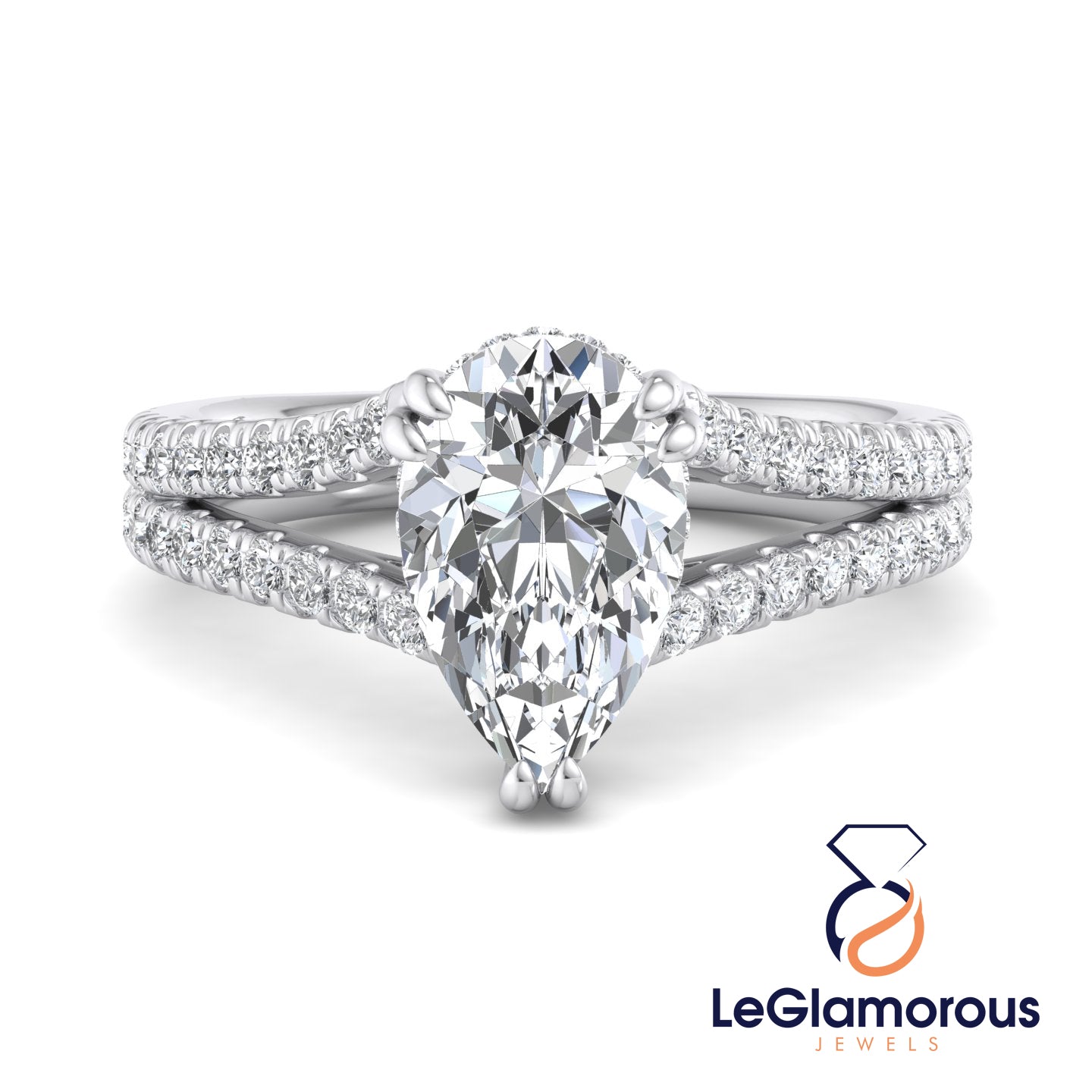 Pear Cut Hideen Halo Pave Style Lab Grown Diamond Engagement Ring For Wedding Gift