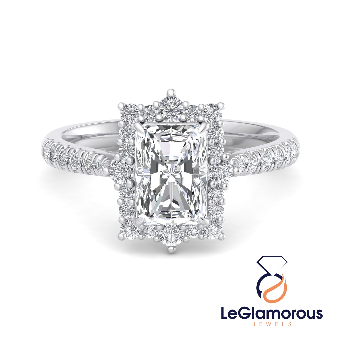 Radiant Cut Lab Grown Diamond Halo Engagement Ring For Anniversary