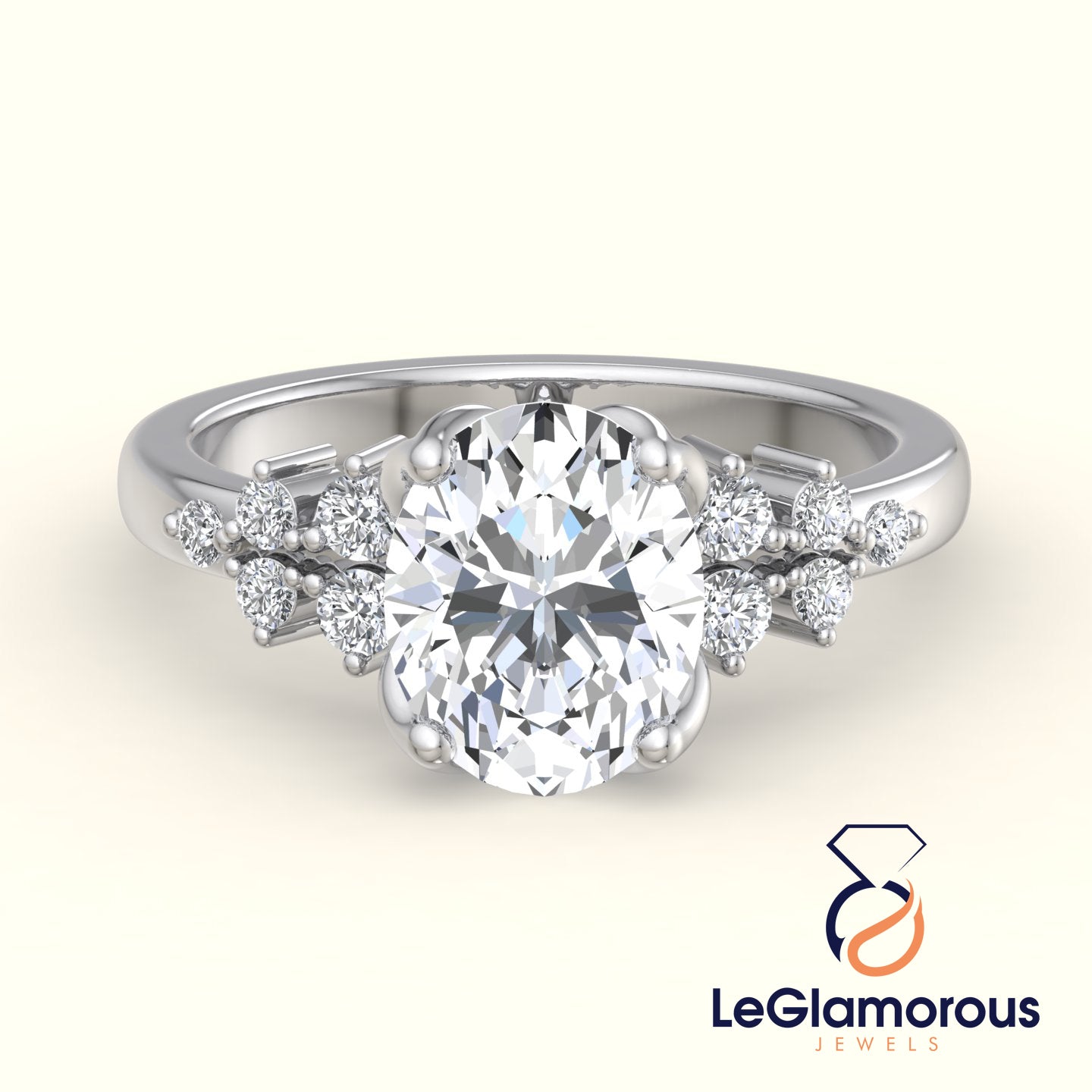 Oval Shaped Lab Grown Diamond Ring, IGI Certified Oval Cluster Engagement Ring