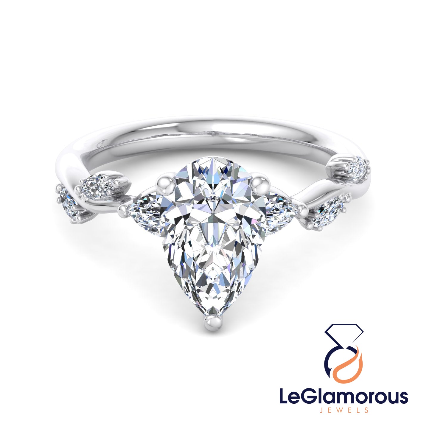 Pear Cut Lab Grown Diamond Pave Setting Engagement Ring For Anniversary Gift